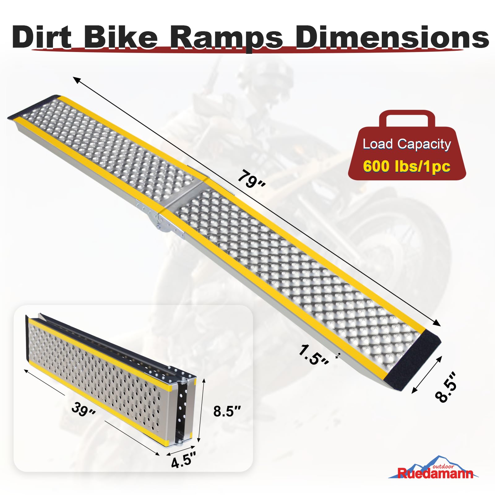 Ruedamann Rampy samochodowe, pojemność 272 kg, składana aluminiowa rampa załadunkowa, przenośna rampa ATV UTV, do motocykli, ciężarówek, motocykli terenowych, quadów, kosiarek, odśnieżarek itp., 1 szt