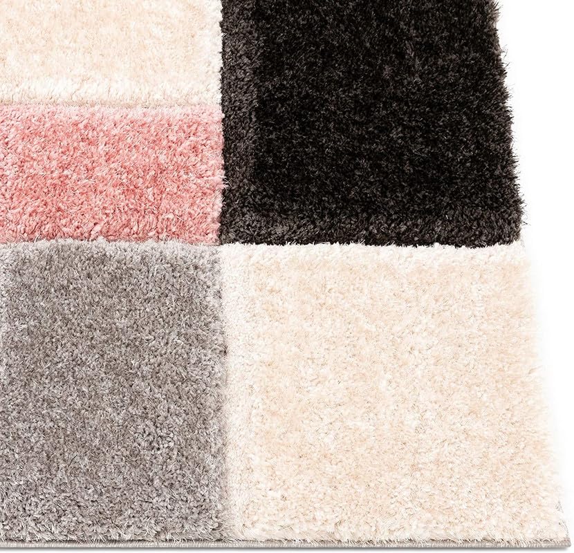 Image of Shaggy Area Rug - Extra Plush Luxury Carpet, Super Soft & Cozy Feel| Perfect for Living Room, Bedroom, and Stylish Home Decor- Peach Black (5 x 7 ft)