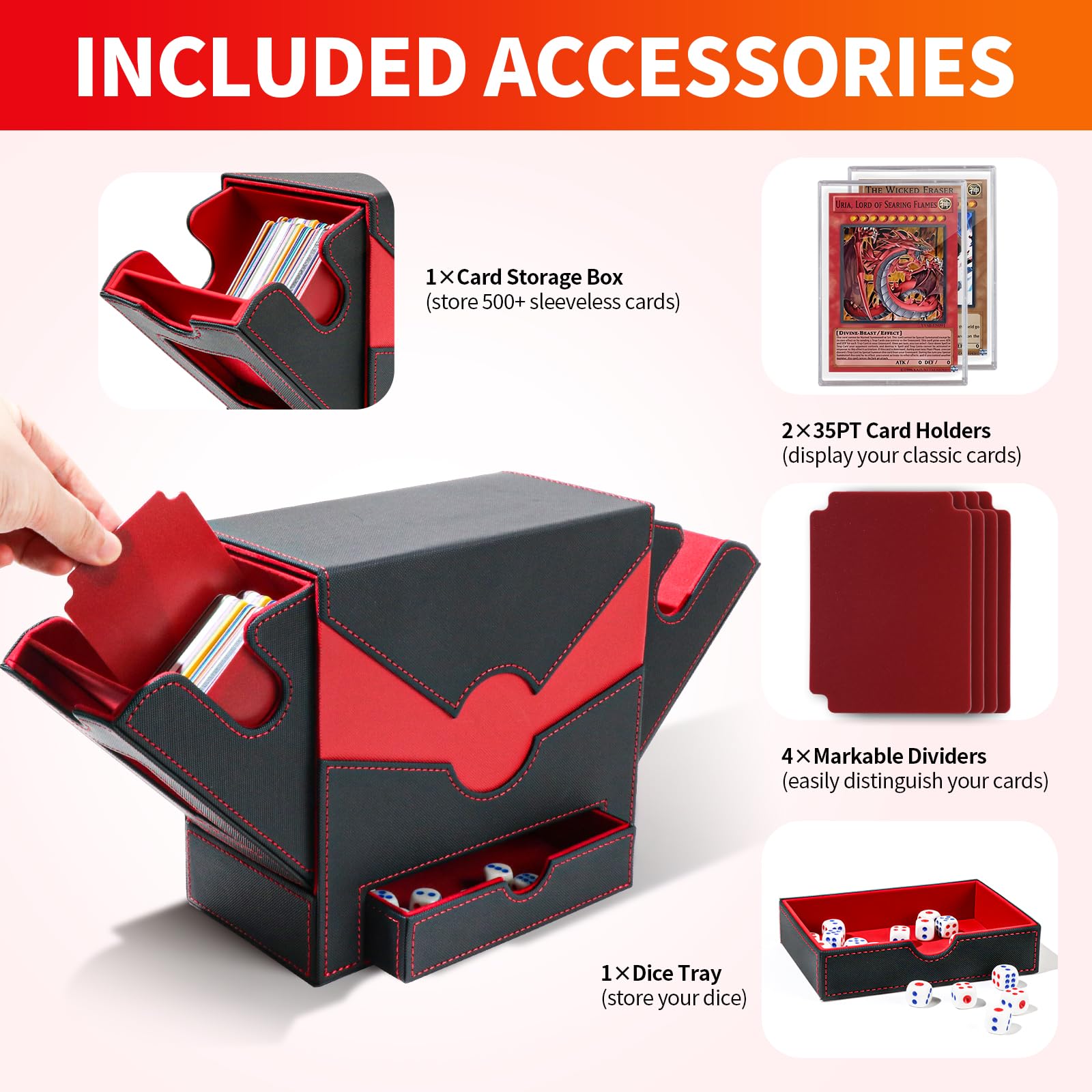 MTG Deck Box, verzamelkaart opbergdoos met commandant display, 500 kaarten deck case met 4 verdelers en 2 toploader, Magic Card Organizer voor TCG PTCG, zwart blauw