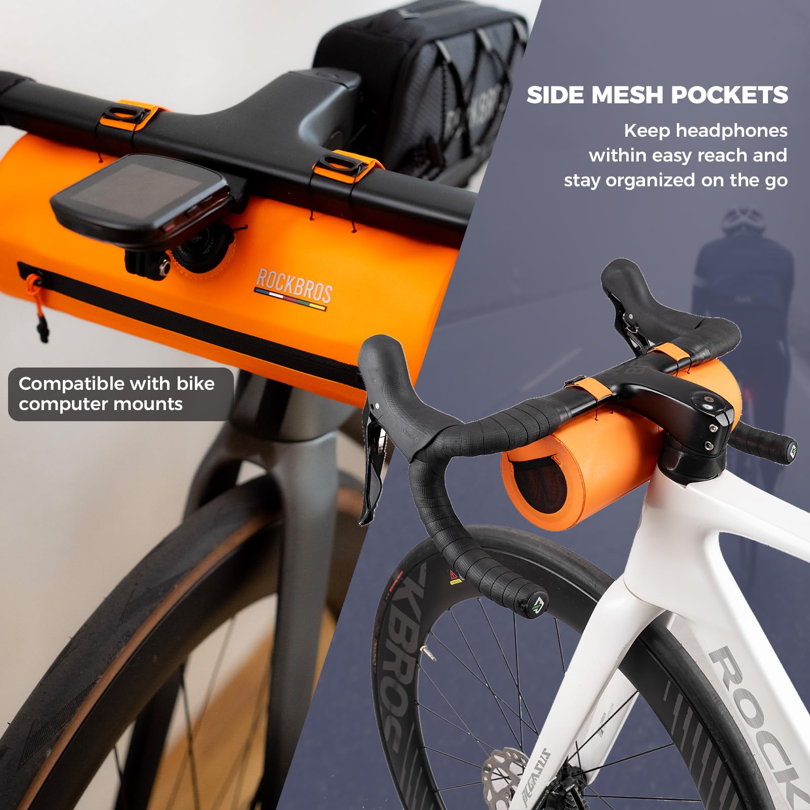 ROCKBROS Road to Sky Borsa Manubrio Bici Impermeabile, Borsello Anteriore Bicicletta, Borsa Tasca Laterale in Rete, Grande Capacità 2L, per MTB, City Bike, Bici da Corsa, Blu