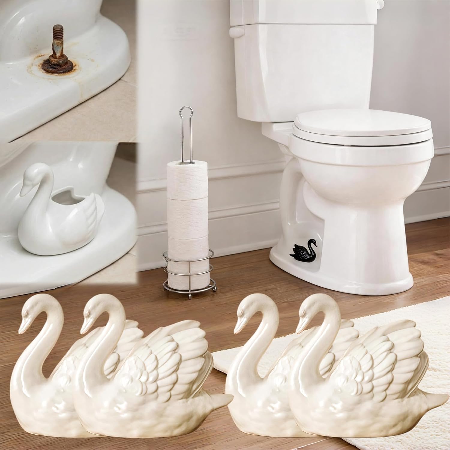 3.9" x 2.2" x 3.4" Swan Toilet Bolt Covers -Decorative Ceramic Toilet Caps, Bathroom Hardware Decoration, Universal Fit Screw Cover Caps for Floor Bolt (4*White)
