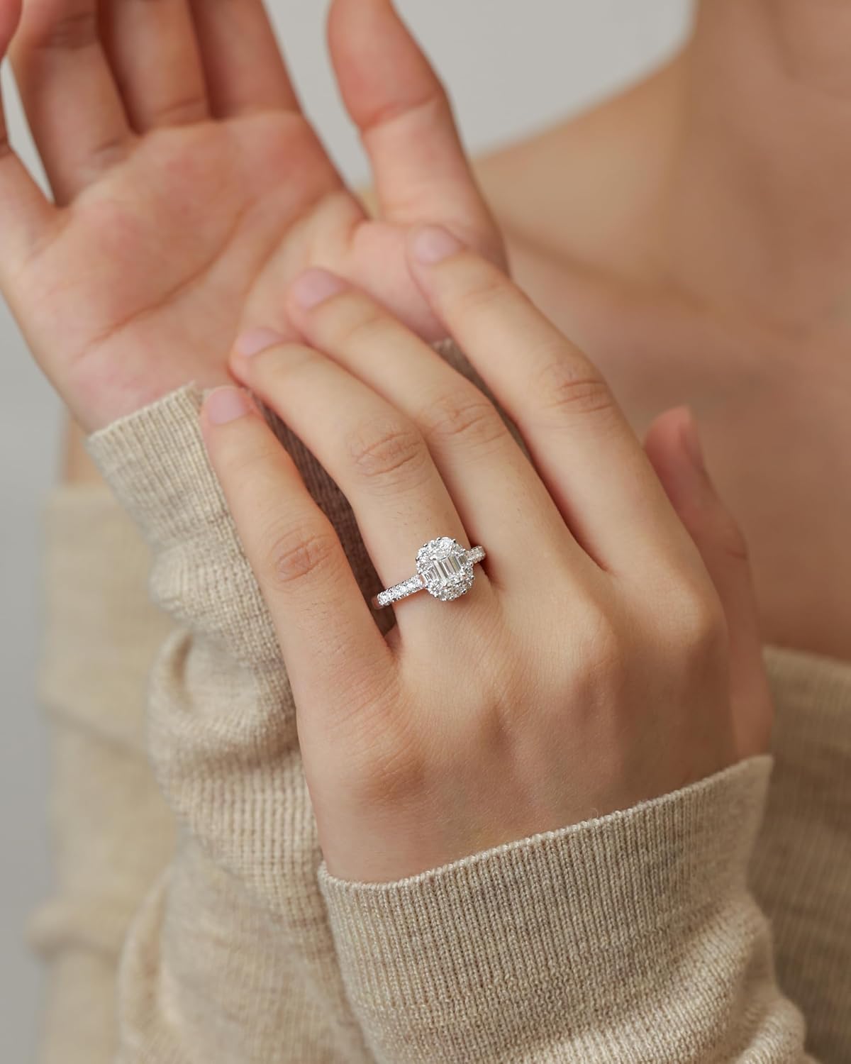 AGVANA Boundless Devotion 0.8-1.8 Ct. Tw. Lab Grown Diamond Halo Engagement Ring in Sterling Silver 0.3-1 Carat Main Stone Promise Anniversary Wedding Ring for Women Her(D-E Color, VS Clarity) - Image 3