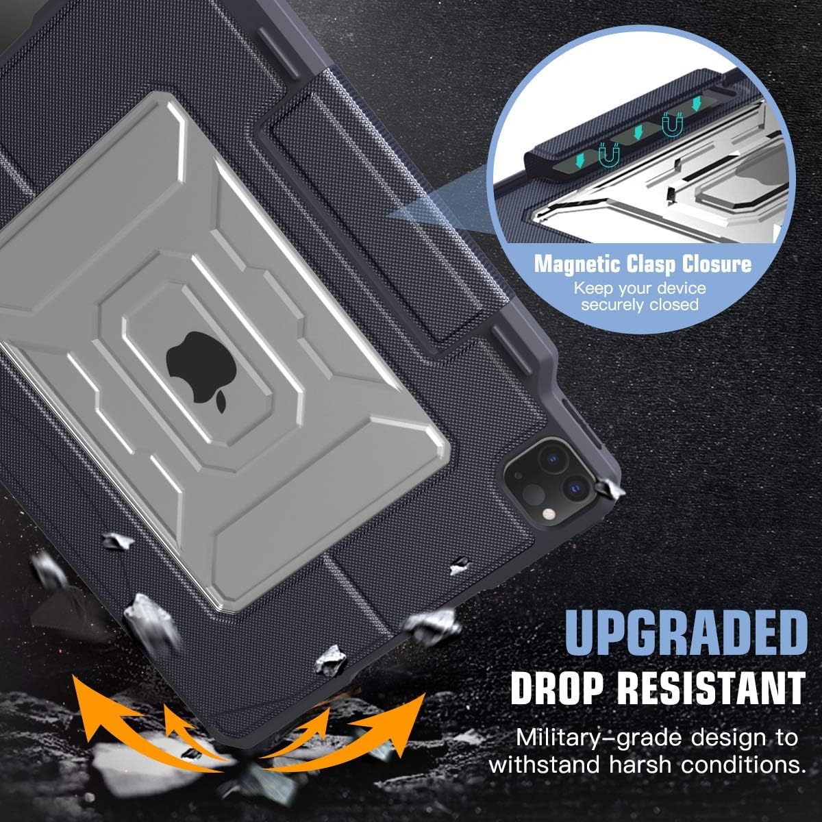 MoKo Case Fit iPad Pro 12.9 4th Generation 2020 & 2018 - [Support Apple Pencil 2 Charging] Shockproof Rugged Protective Case with Multi-Angle Magnetic Stand, Pencil Holder & Auto Sleep/Wake - Indigo