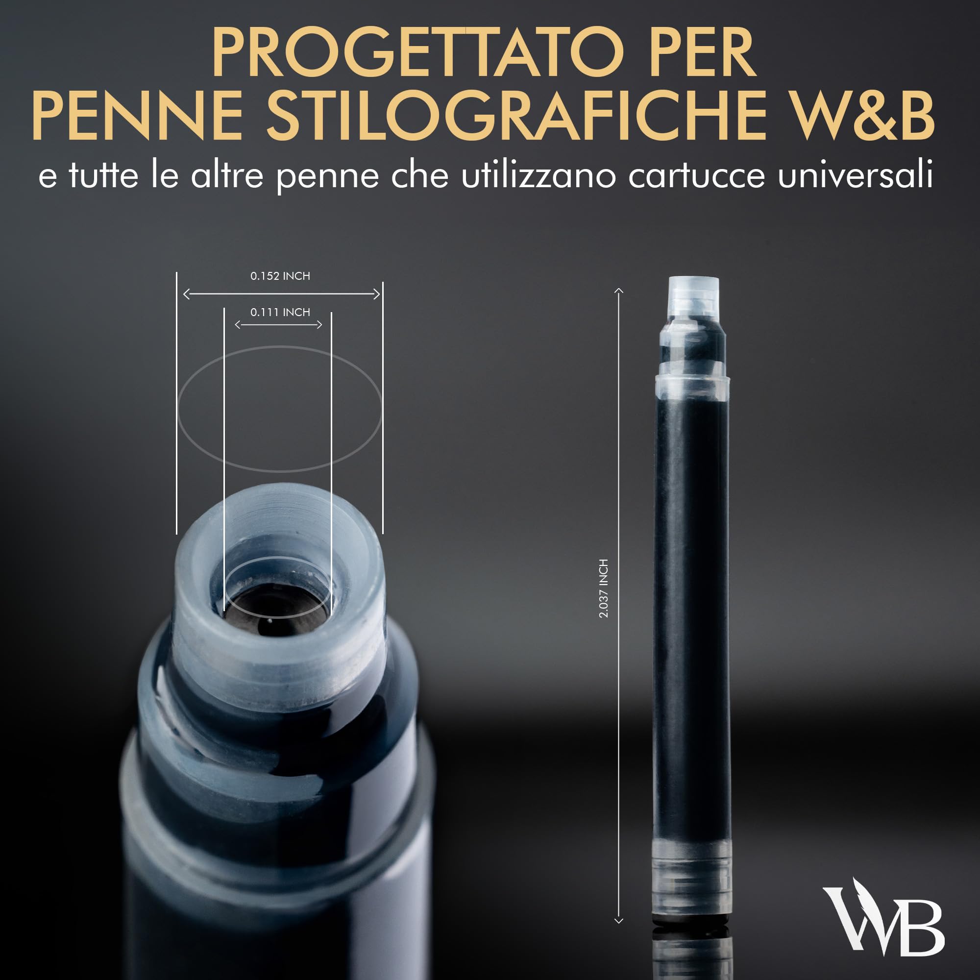 Wordsworth & Black Ricariche Inchiostro Penna Stilografica 24 Cartucce Giallo Standard Internazionali 1,5" 0,24"
