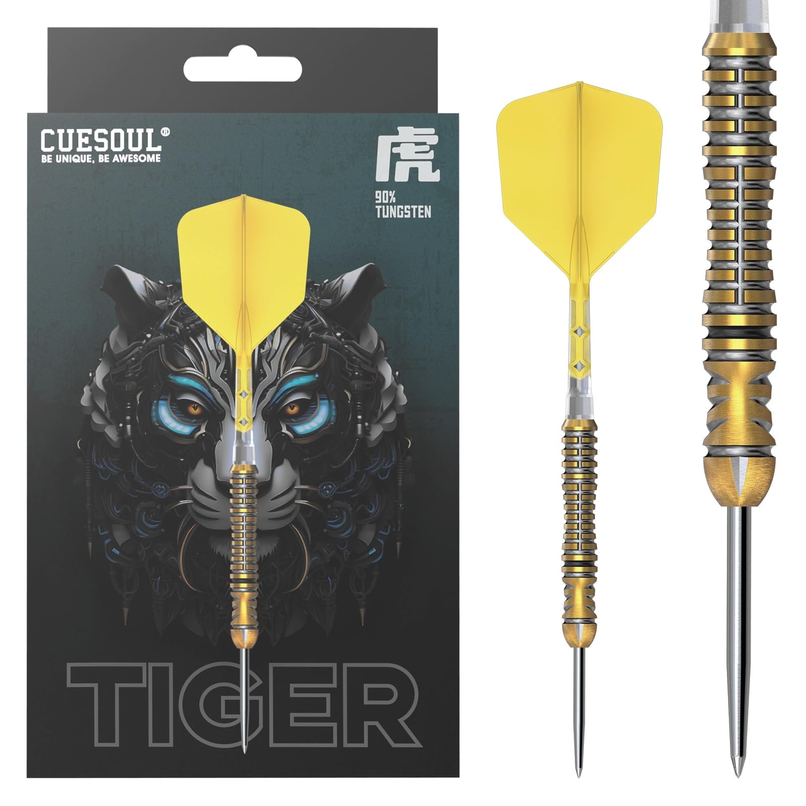 CUESOUL Chinese Zodiac TIGER 23g Steel Tip 90% Tungsten Dart Set with Titanium Coated and Integrated ROST T19 Flight โ image 1