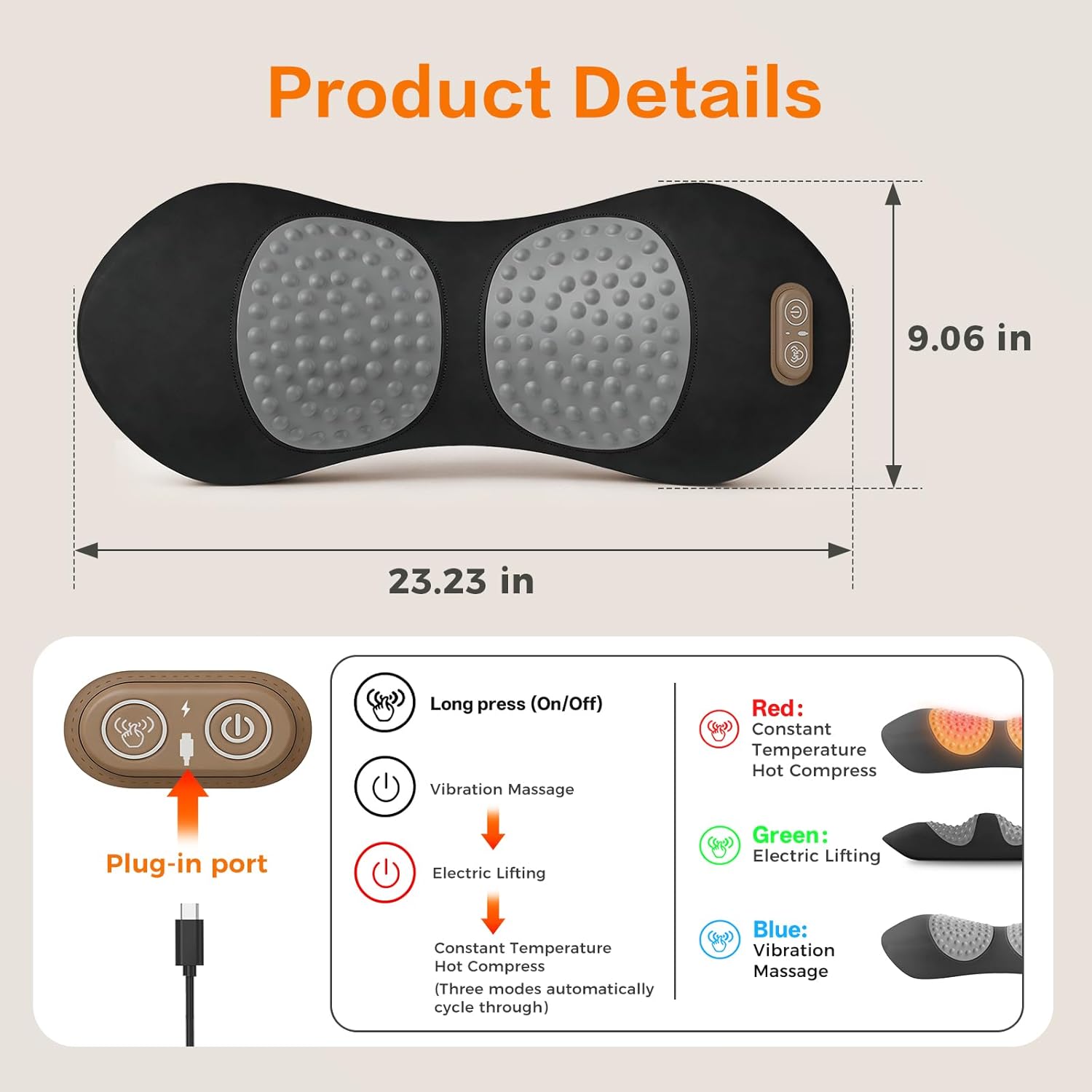 3-in-1 Back Massager with Heat, Vibration & Traction, Triple Fusion Back Massager for Bed and Chair, Electric Lumbar Support Pillow for Lower Back Comfort and Spine Support - Image 6