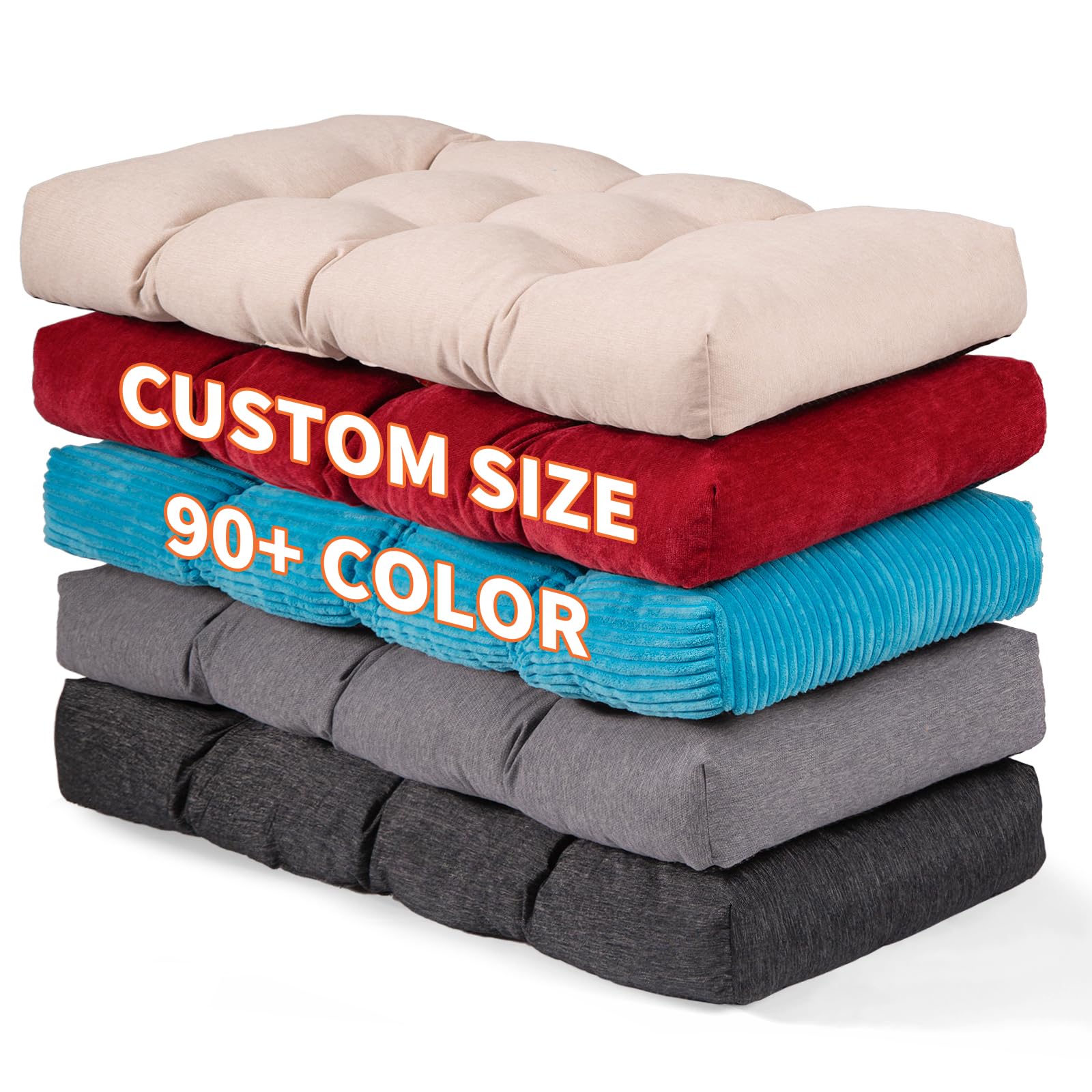 Detiblue Custom Bench Cushion - Indoor/Outdoor Tufted Non-Slip Cushions, Piano Bench/Bay Window/Porch Swing Seat Cushions, Customizable Size/Fabric/