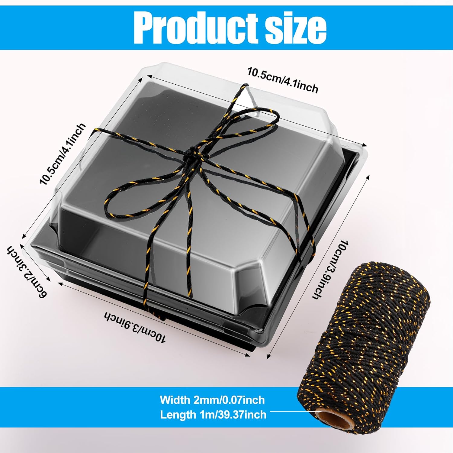 150 Pack Paper Charcuterie Boxes with Clear Lids, 4.7 Inch Disposable Food Containers, Small Square Dessert Boxes with Rope, Kraft Bakery Box for Sandwich, Cake Slice, Cookies, Dessert(Black)