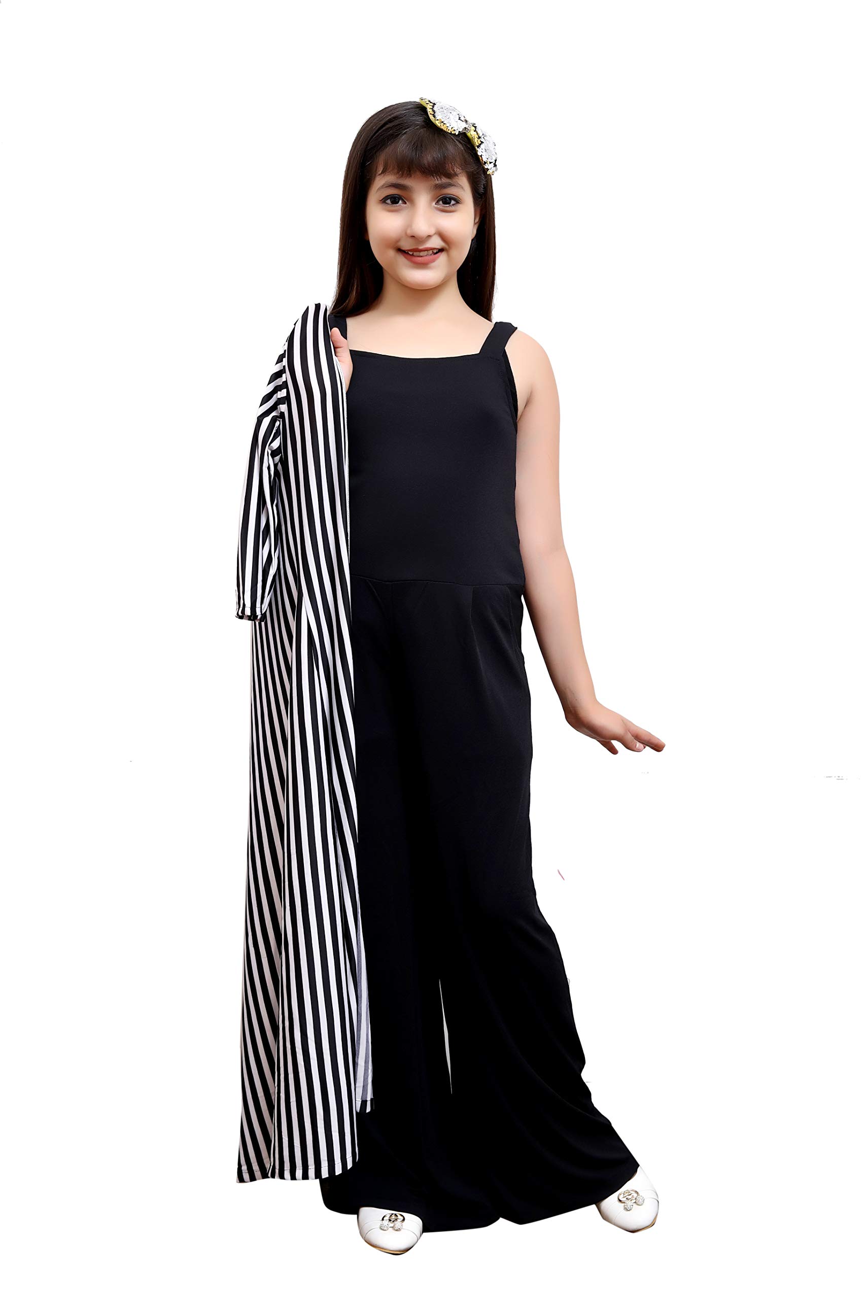 Oriex Jumpsuit for Kids Girls with Shrug Striped (10-11 Years, Black) 3