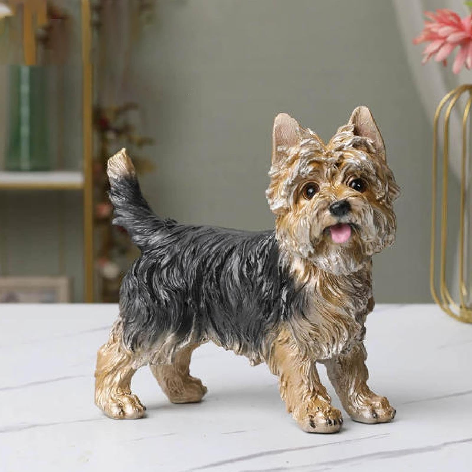 Yorkshire-Terrier-statuetka szczeniaka, realistyczna figura dekoracyjna
