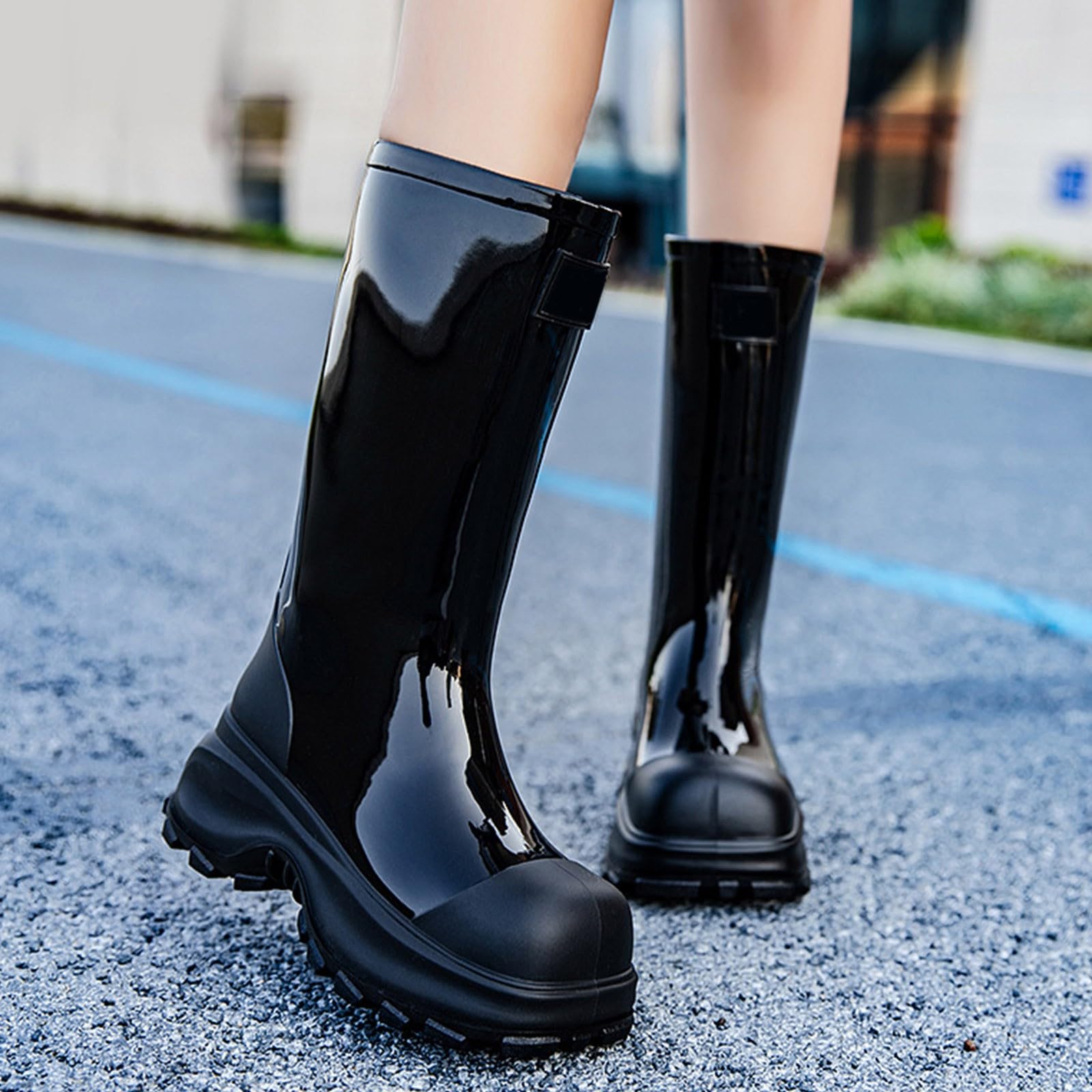 Generisch Regenstiefel Plateau Damen Halbhoch Gummistiefel Frauen Halbe Leicht Women Gummi Stiefel Sommer Lack Gummistiefel Für Frauen Wasserstiefel Regenschuhe Gartenarbeit Gummistiefeletten
