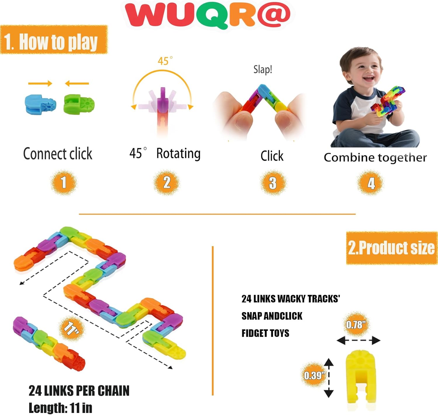 Iridescence 12PCS Wacky Tracks Fidget Toys Snap & Click Sensory Snake for Kids & Adults, ADHD Autism Stress Relief, Classroom Prizes, Party Favors