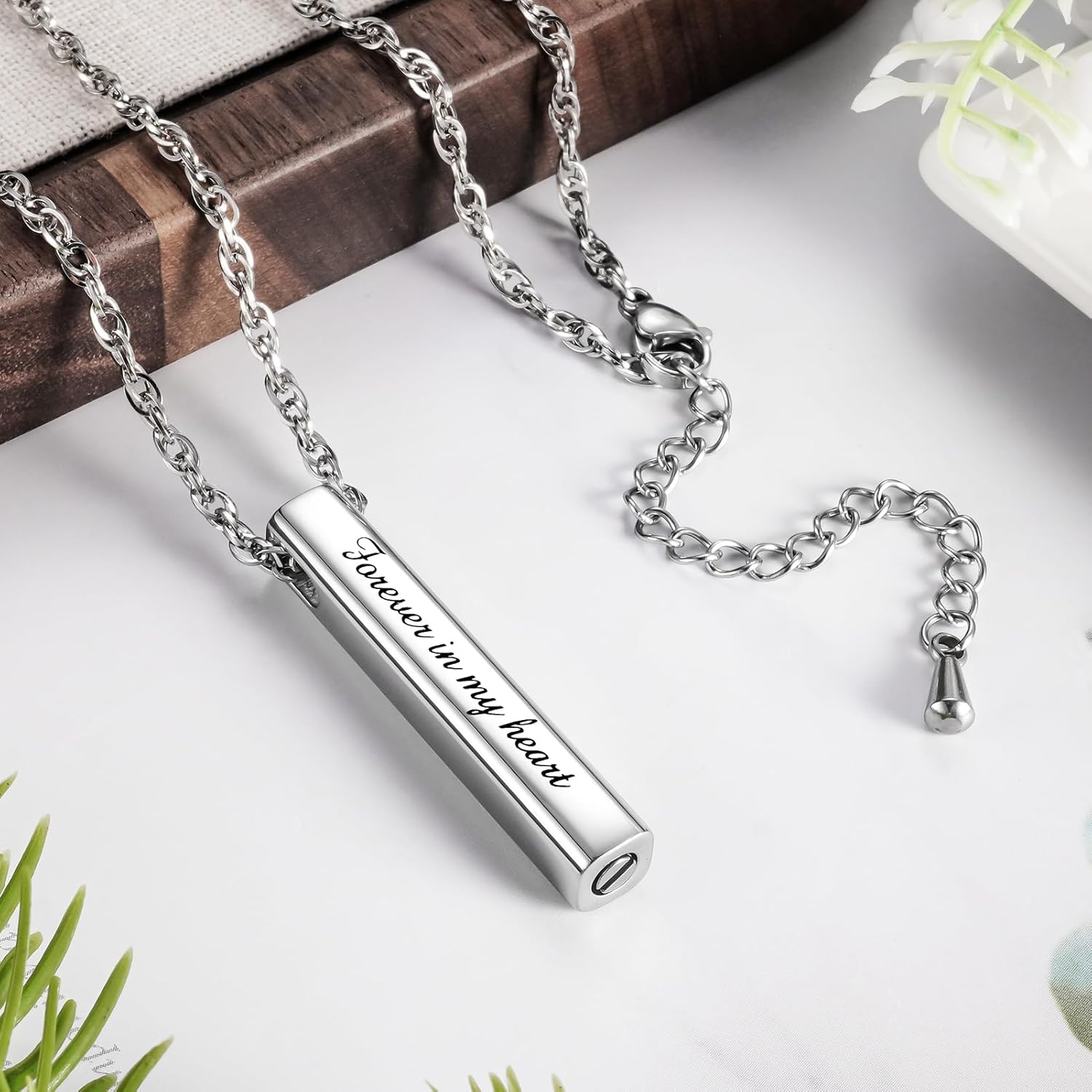 Dletay Urn Necklaces for Ashes Memorial Cremation Necklace Stainless Steel Necklace for Ashes of Loved One Urn Pendant Keepsake Ashes Necklace Jewelry for Women Men -Forever in my heart - Image 3