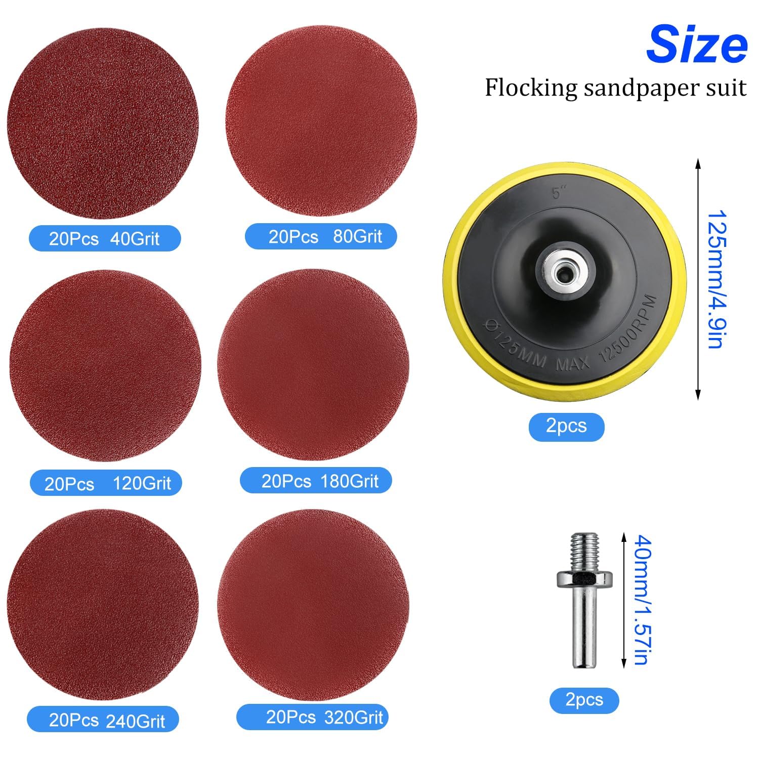 Fousenuk Lot De 100 Disques Abrasifs Ø125mm 8 Trous - 40 à 2000 Grit - Papier Ponçage Pour Ponceuse Orbitale, Meuleuse, Bois, Métal, Voiture