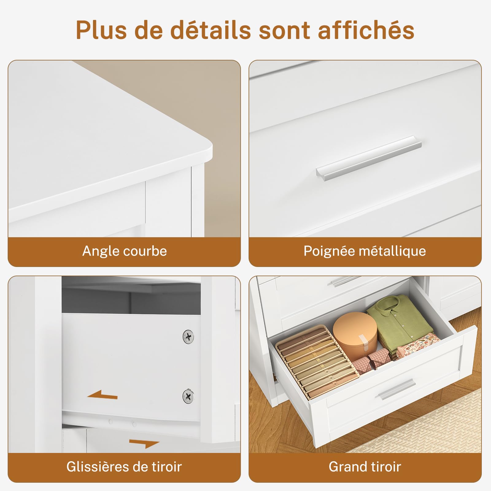 TEENFON Commode Blanche 8 Tiroirs, Commode pour Chambre Adulte et Enfant, Meuble de Rangement Multifonctionnel Idéal pour Le Salon, la Salle à Manger ou l'Entrée - 107 x 35 x 96.5 cm