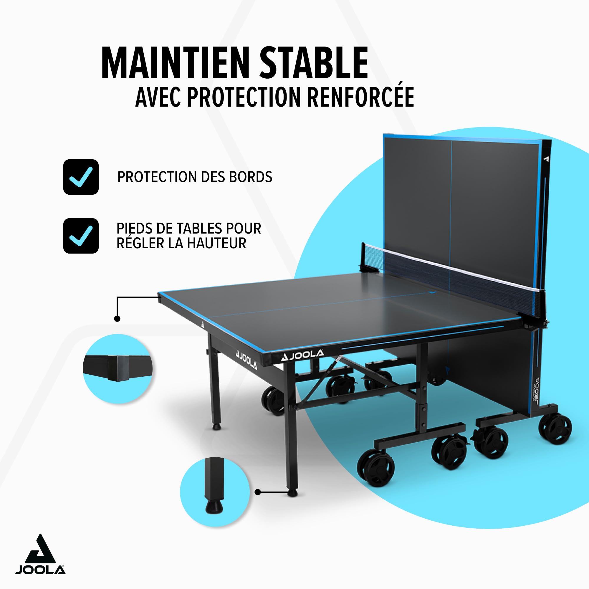 JOOLA Table de ping-Pong d'extérieur Pro en Aluminium résistant aux intempéries avec Housse de Table, Structure Pliable, Montage Rapide, avec Filet Gris/Bleu, 274 x 152,5 x 76 cm