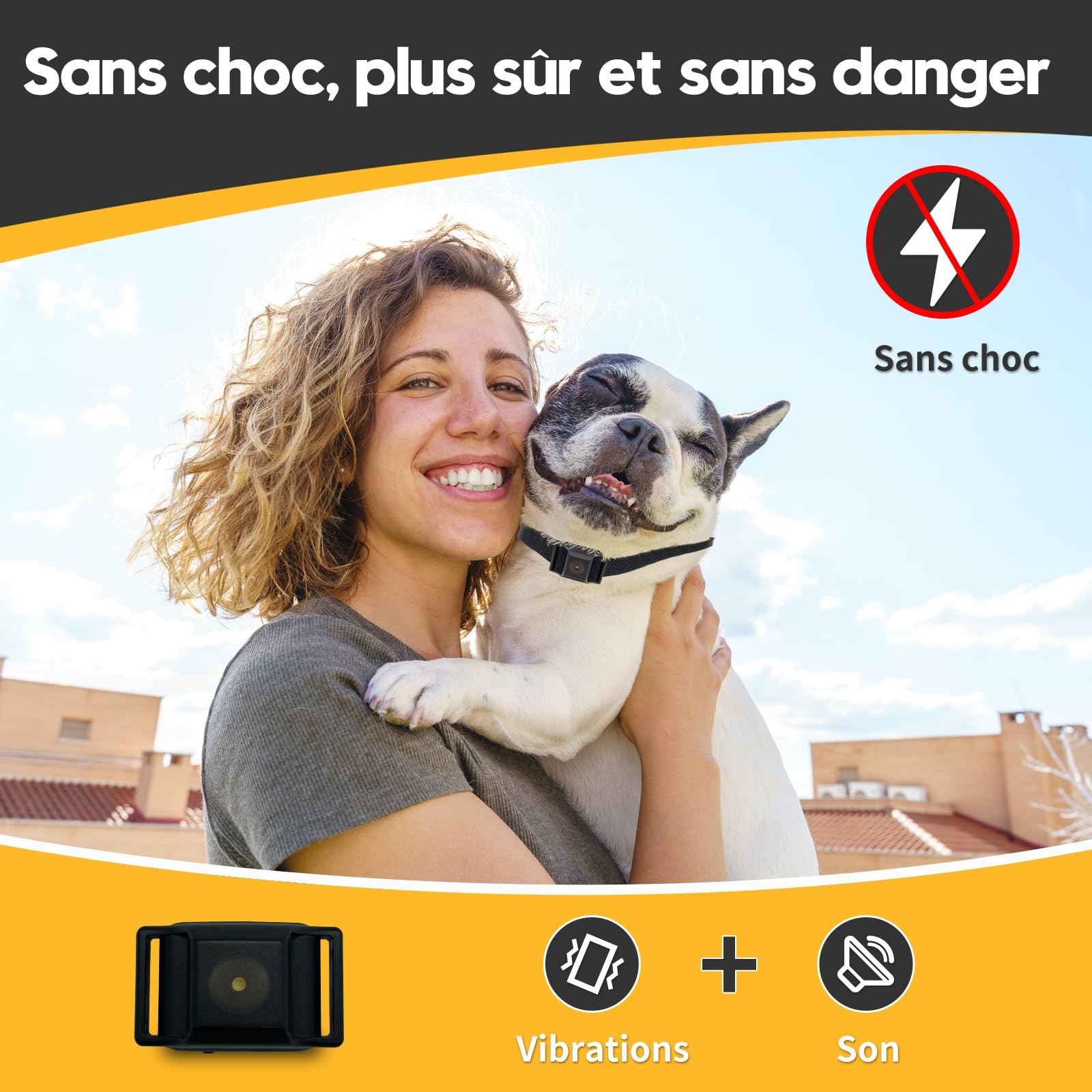 Le Plus Petit Collier Anti-aboiement pour Les Petits Chiens de 5-15lbs, Seulement 4 * 2.5cm & 12 grammes, sans Choc avec Vibration et Son, Extra Petit et Rechargeable, 5 Niveaux de sensibilité