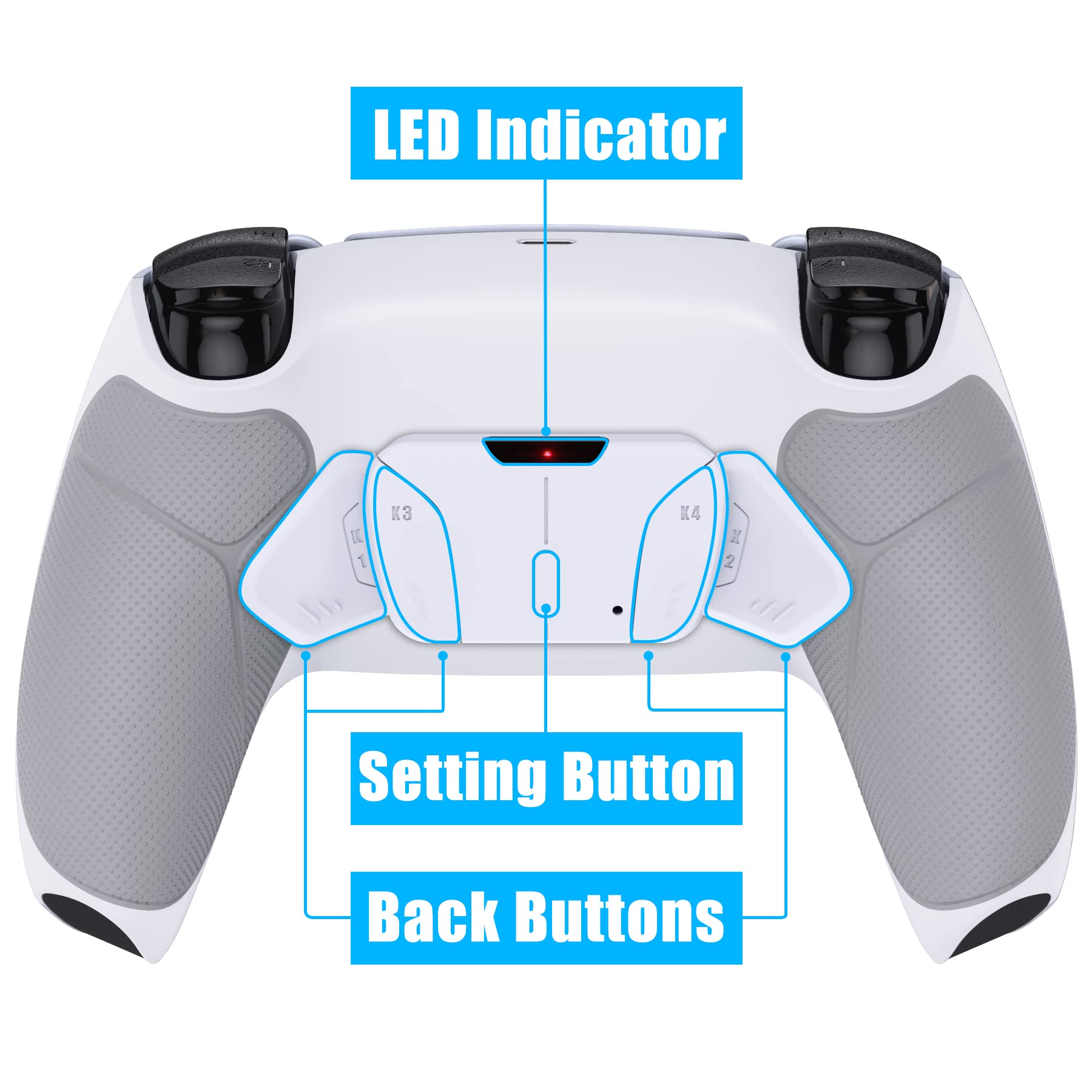 eXtremeRate RISE4 V3 Remap Kit pour ps5 Manette BDM-030/040/050, Coque Arrière Redessinée avec 4 Palette pour ps5 Controller BDM-030/040/050, Carte améliorée, Blanche