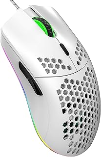 Wired Gaming Mouse, J900 6 RGB Lighting 6400 DPI Programmable USB Gaming Mice with 6 buttons, Honeycomb Shell Ergonomic Design for PC Gamers and Xbox and PS4 Users- White