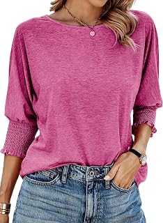 Women's 2026 Fashion Tops 3/4 Sleeve T-Shirts Cute Crewneck Basic Business Tees Blouses
