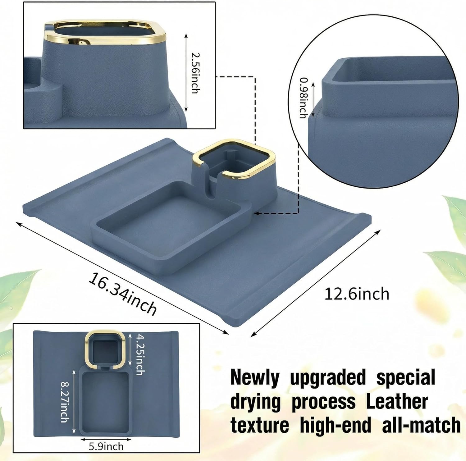 Luxury Gold Trim Couch Cup Holder Tray - Weighted Anti-Spill Cream Beige Silicone Sofa Armrest Organizer, Non-Slip Recliner Tray Table for Drinks, Remote, Phone - Fits Most Couch Arms