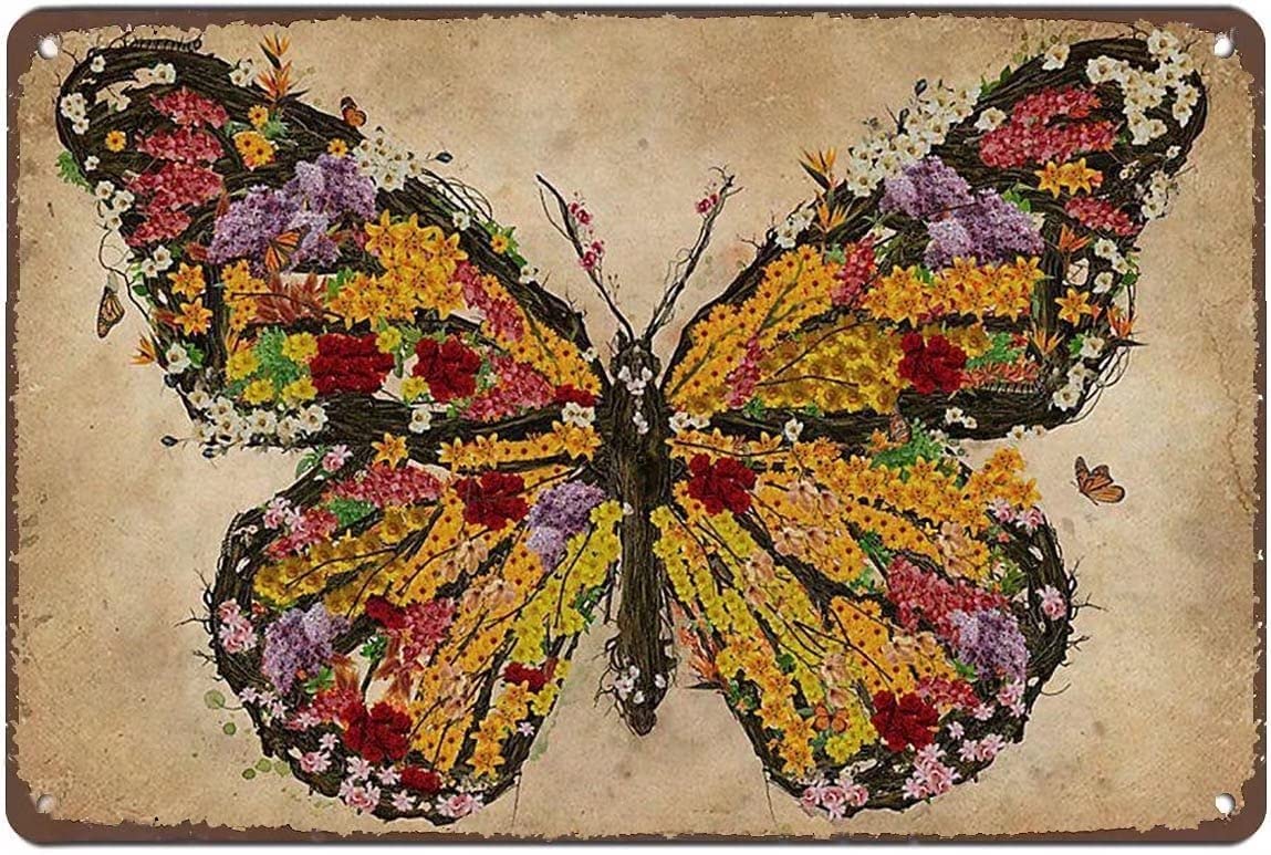 Tree Butterfly Metal Signs, Fun Poster For Bar Kitchen Cafe Farmhouse Wall Decor 12x16 inch