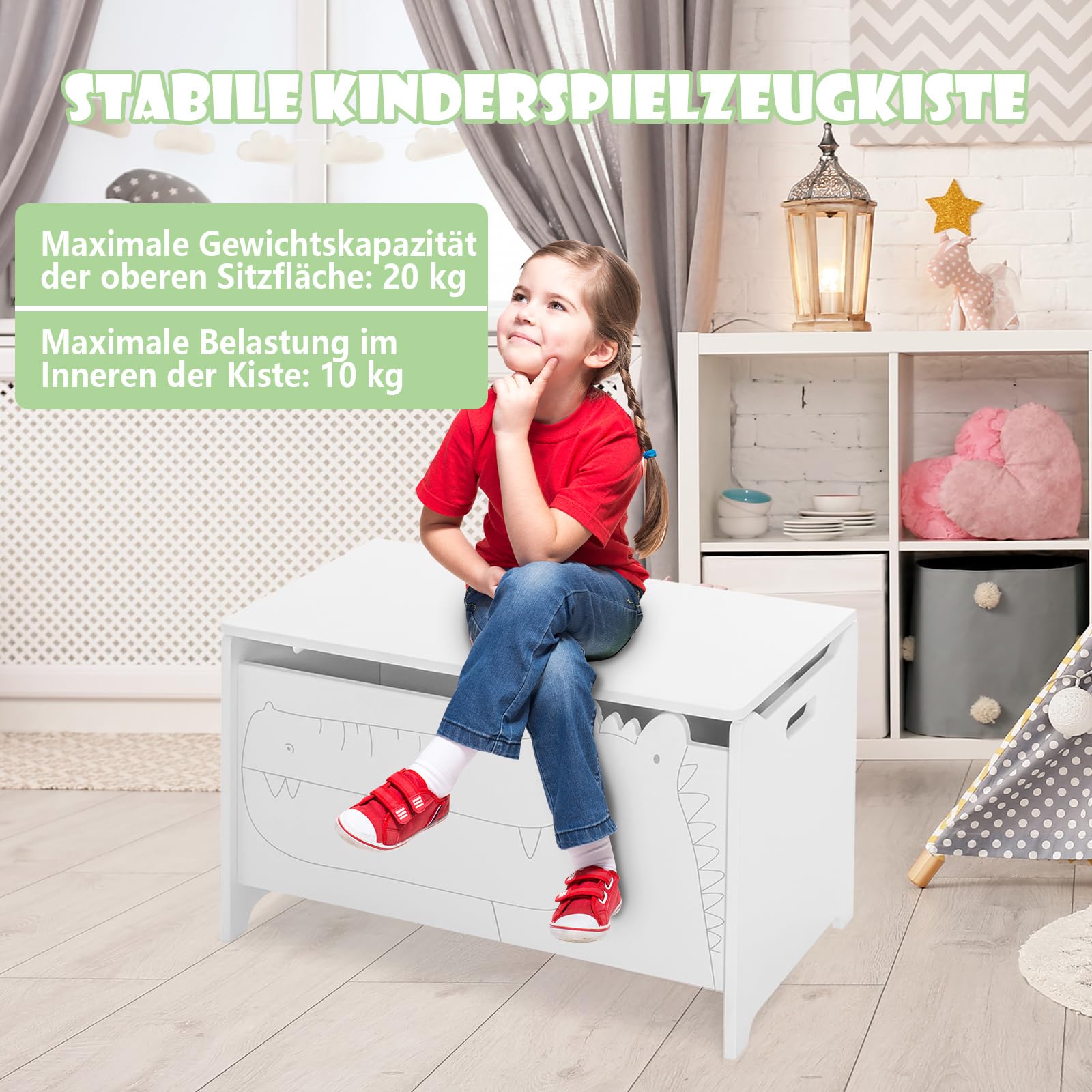 COSTWAY Spielzeugtruhe aus Holz, 2 in 1 Spielzeugschrank und Sitzbank, Spielzeugkiste 60 x 33 x 37,5 cm (Weiß)