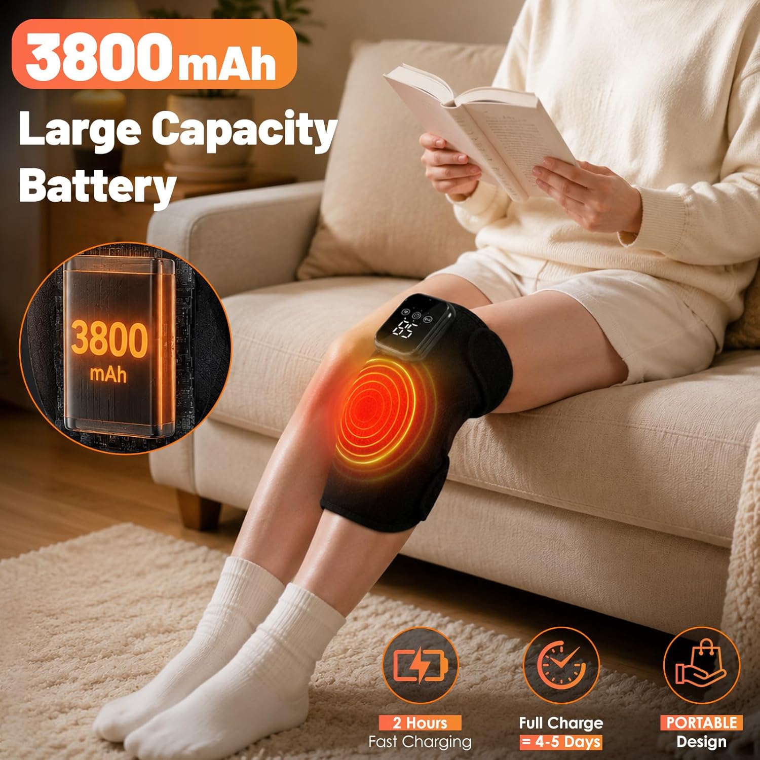 Knee Massager, Knee Massager Heat and Vibration for Arthritis, Cordless Heating Massager Wrap with Infrared, 3-in-1 Joint Brace Pain Relief for Elbow and Shoulder