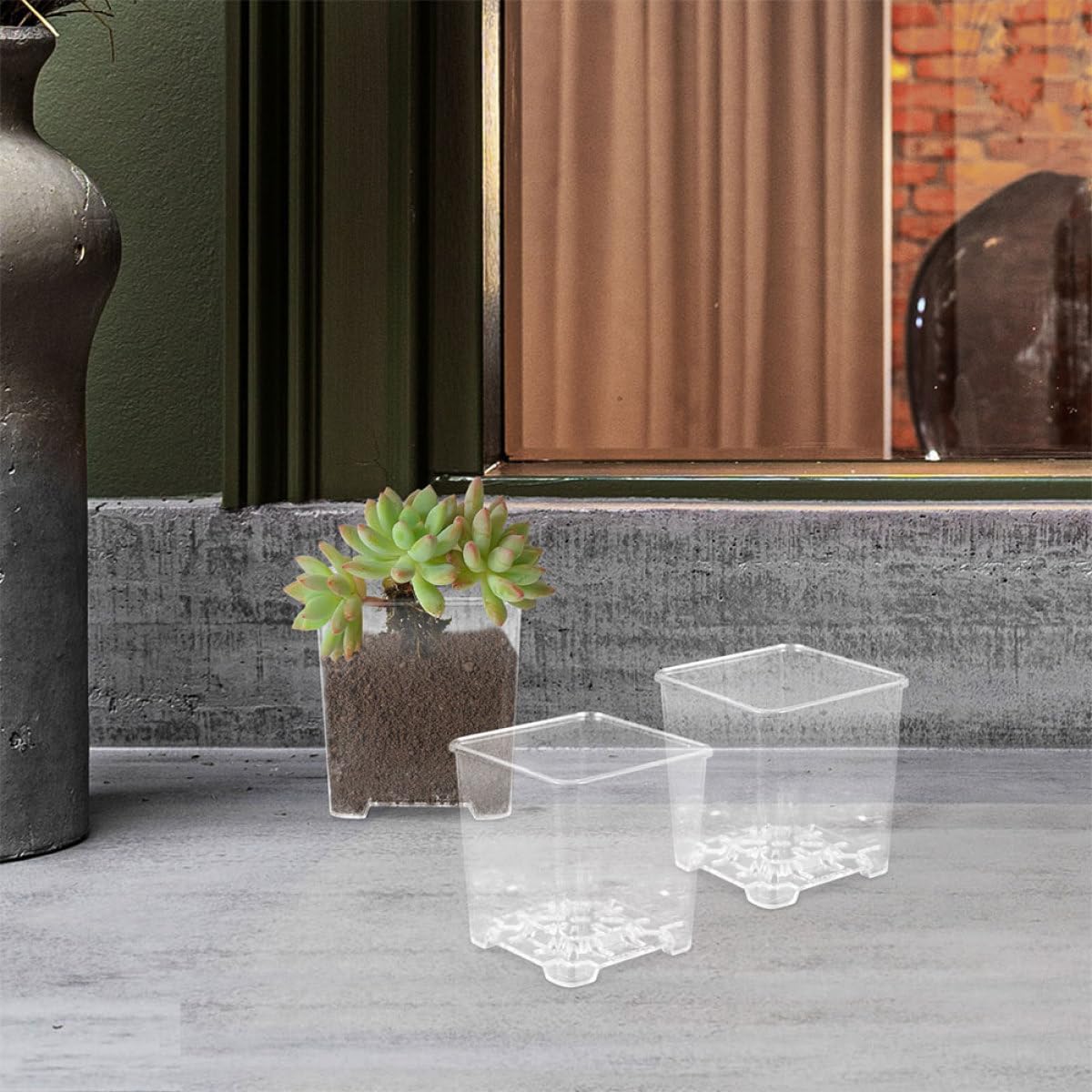 Pots de Jardin Carrés Transparents en Acrylique pour Orchidées Phalaenopsis, Lot de 4 Pots Trous, pour Pépinière et Rempotage