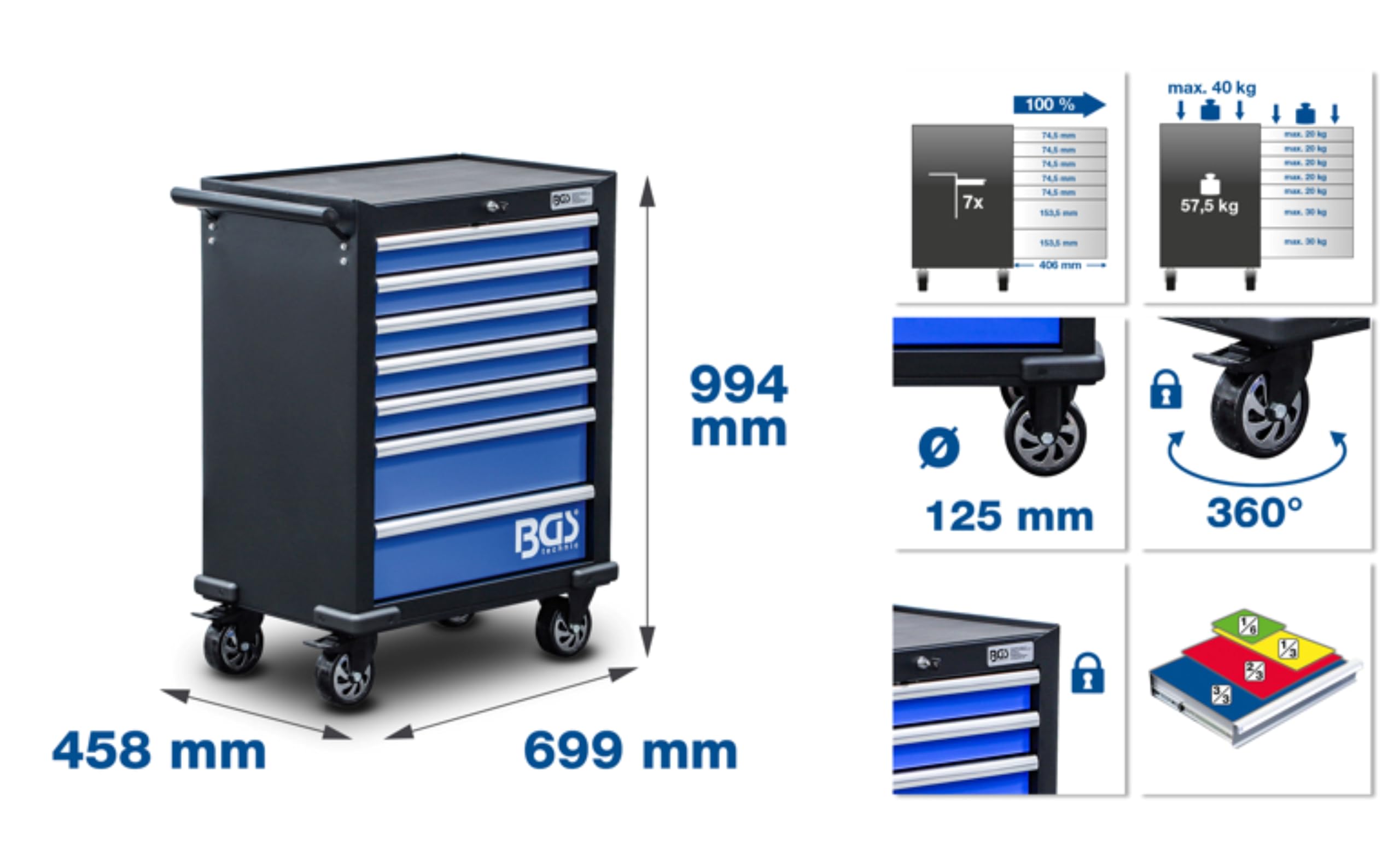 BGS 4204 | Carrello portautensili | 7 cassetti | vuoto