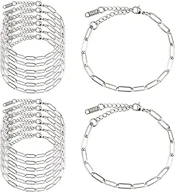 TOAOB 10 peças de pulseiras de corrente de clipe de papel para mulheres de aço inoxidável de 16,3 cm, correntes ajustáveis a granel com fechos de lagosta para fabricação de joias e achados de