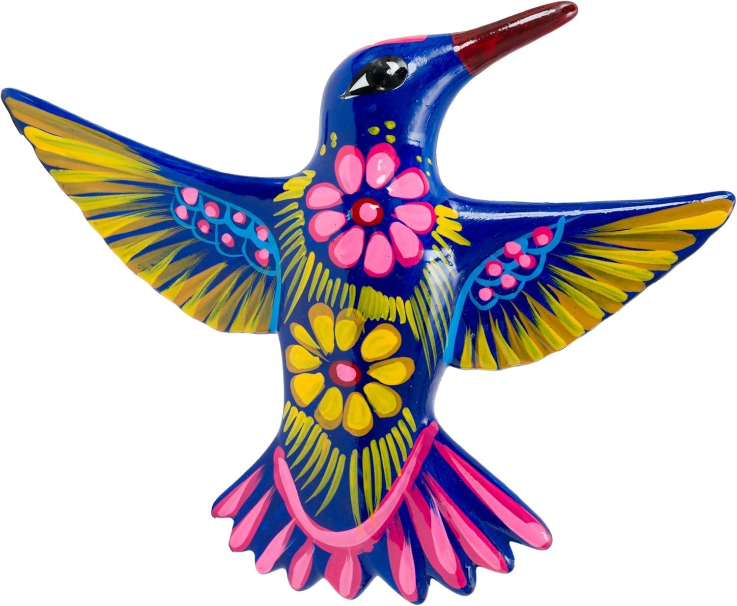 Enchanted Talavera Handmade Hummingbird Authentic Mexican Ceramic Outdoor & Indoor Wall Art Decor - Bright Colorful Hand Painted Garden, Patio, Kitchen, Yard, Fence Decoration - Housewarming Gifts