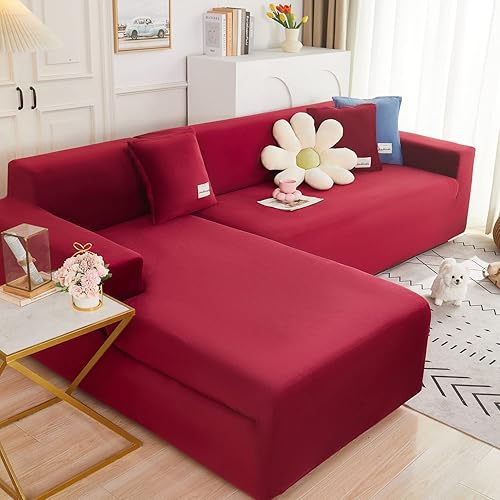 Miniatura 10 de Aedlcal Fundas para sofá, 2 piezas, funda de terciopelo de felpa elástica para sofá, antideslizante en forma de L, funda protectora para sofá de