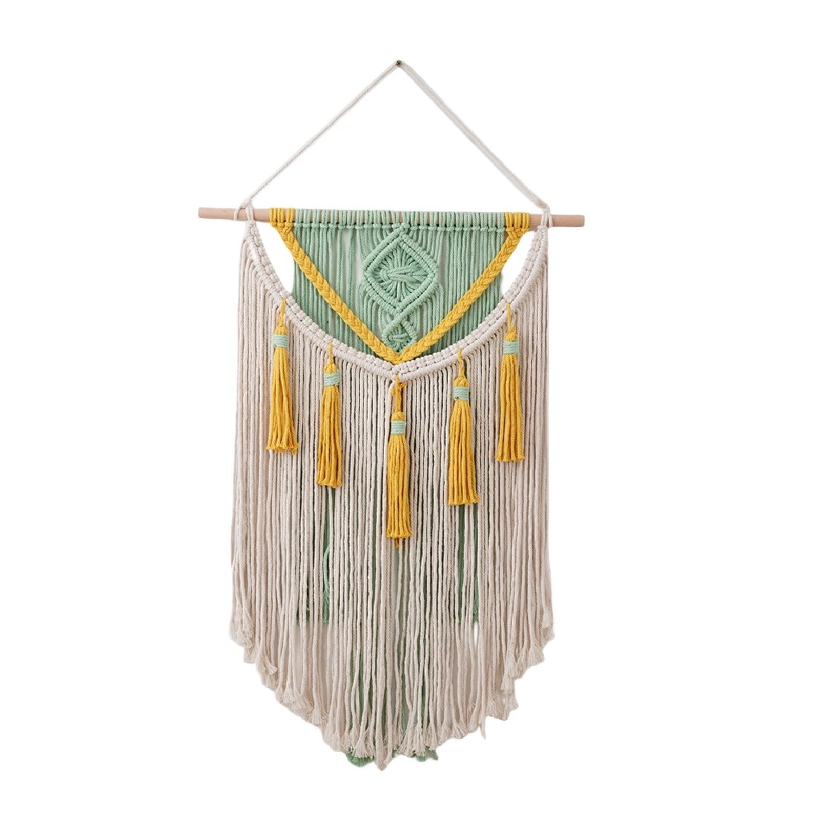 YHXBD Boho makrama wisząca na ścianę, ręcznie tkana bawełniana lina gobelin bohema kolorowy chorągiewki baner dekoracja ścienna do sypialni salonu, A-01, 50 x 70 cm