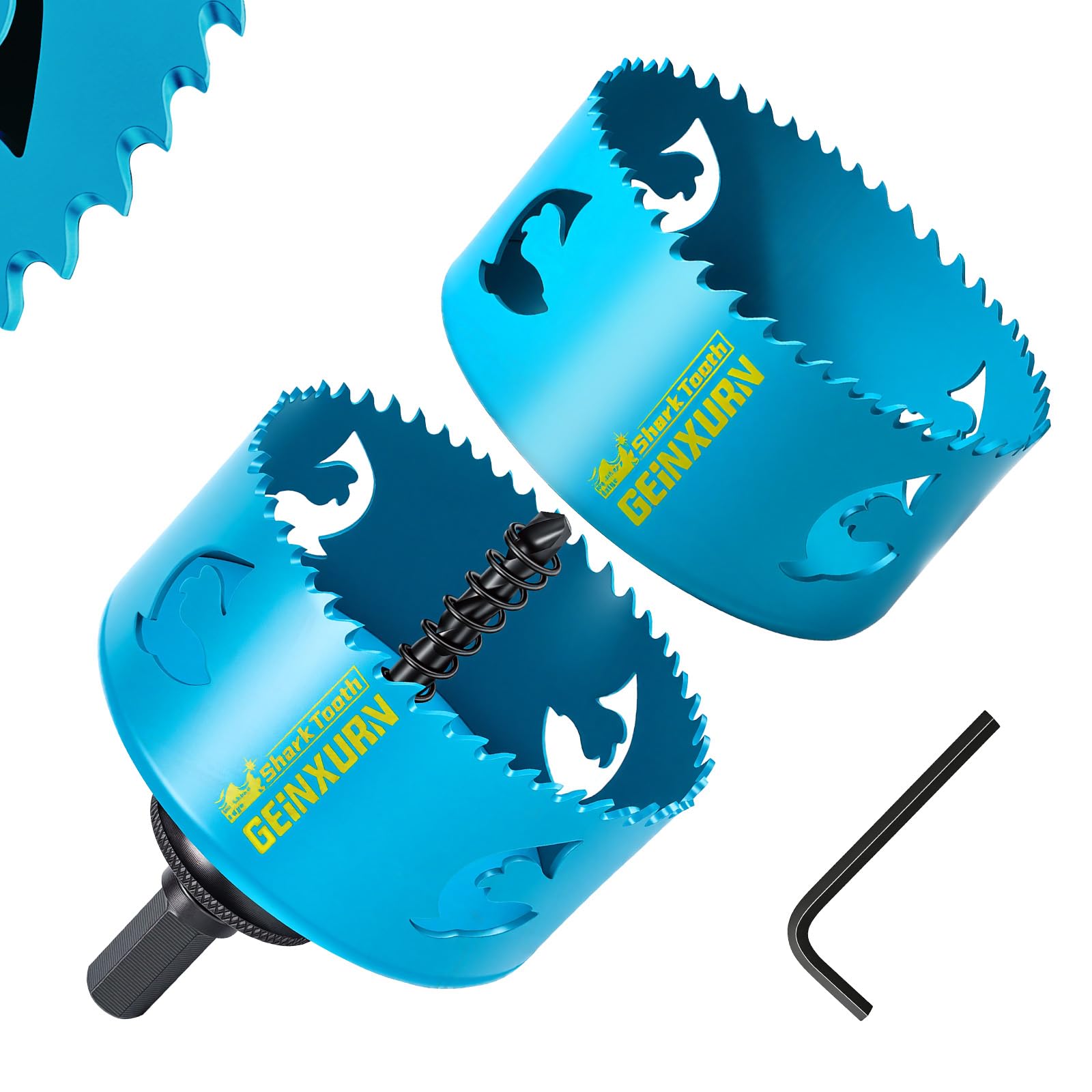 Geinxurn 4PCS 89mm Hole Saw Kit with Hole Saw Mandrel and Hex Wrench,HSS Bi-Metal Hole Saw Kit with Shark Tooth Hole Cutter for Wood,Drywall, PVC Boards and Thin Metal