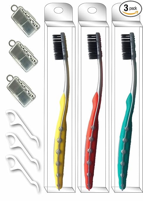 Bigbro Toothbrush Extra Soft Black Bristle with Cap and Dental Floss and Cover (Super Saver pack of 3)