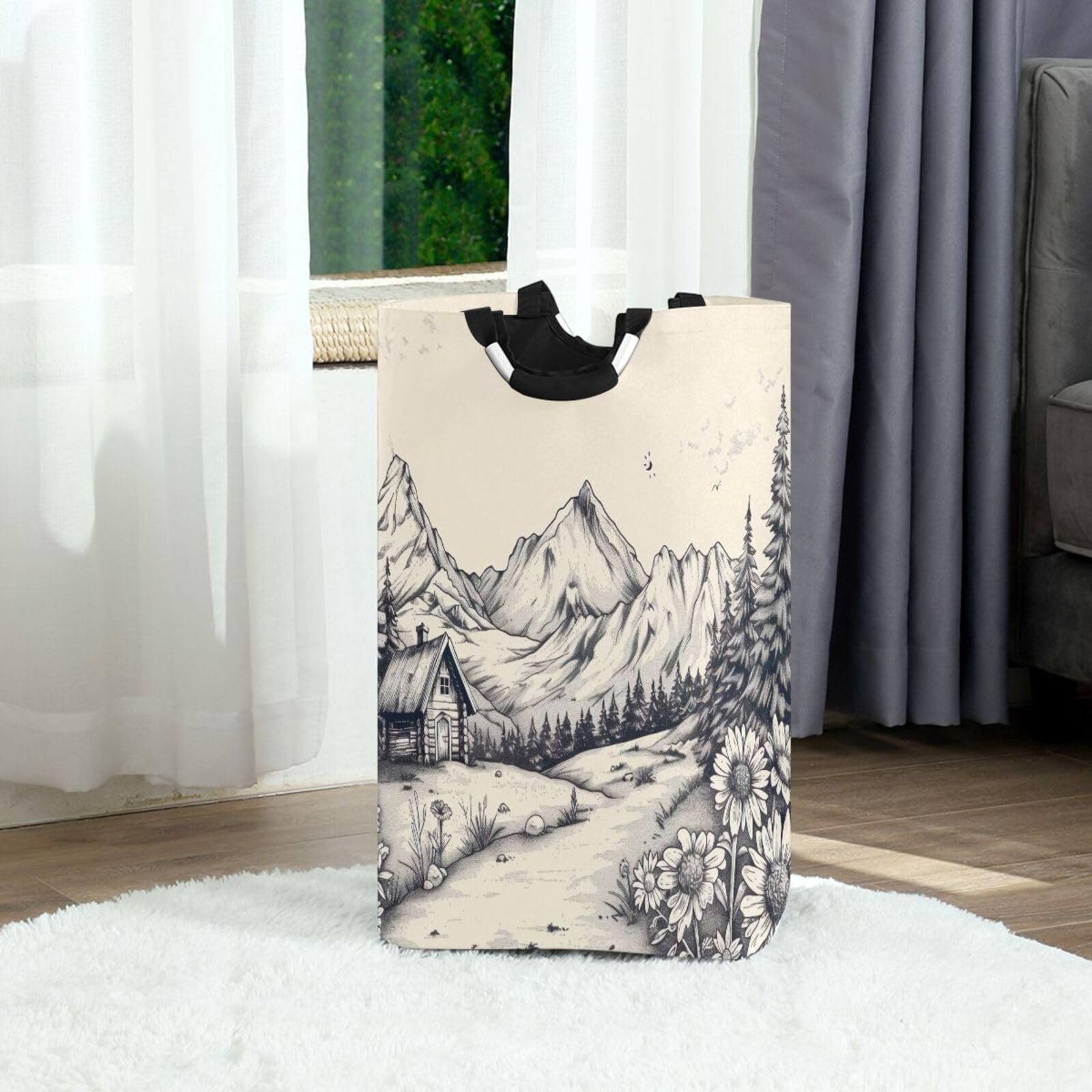 Jihqo Laundry Hamper Basket Farmland Landscape Collapsible Nursery Storage Bin Waterproof Clothing Baskets for Home Bedroom Bathroom Washing Room