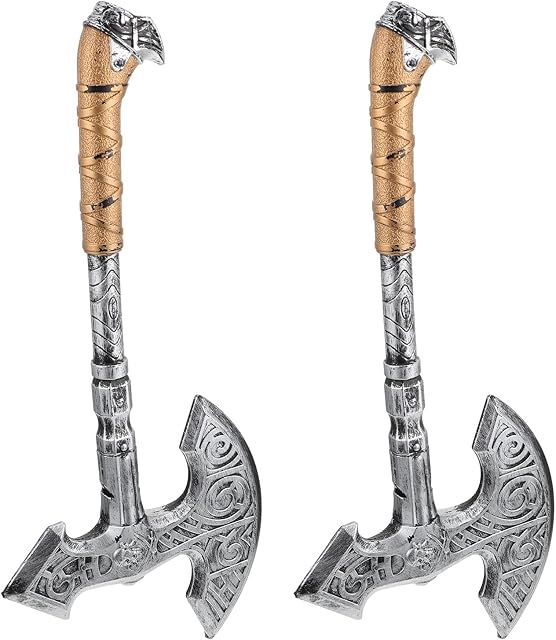 VOSAREA 2pcs Plastic Axe Fun Halloween Costume Party Trick Props Foam Axe Toys For Children Golden