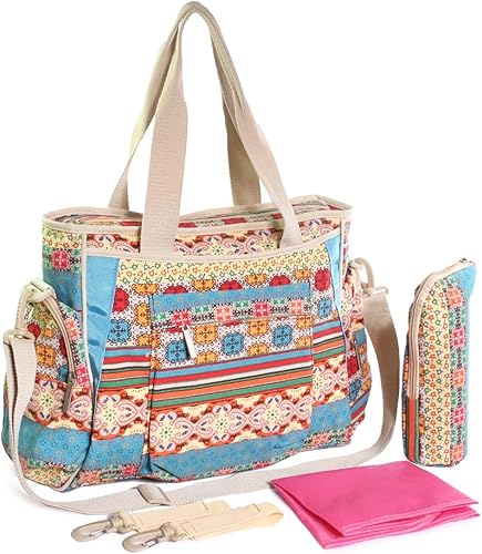 Juego económico de bolsa de pañales bohemia, correa cruzada, ganchos para cochecito, más