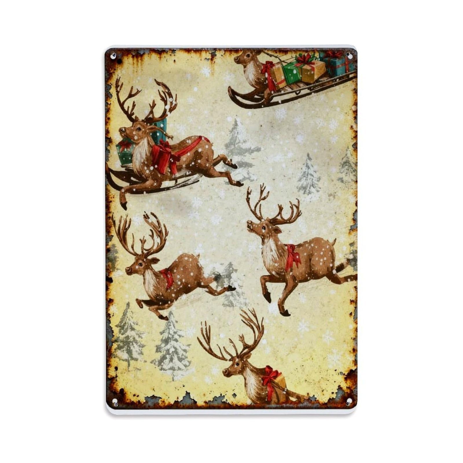 Jdfenggu Vintage Christmas Reindeer Snow Scene Retro Metal Tin Sign, Metal Poster For Bar, Home, Man Cave, Kitchen, Laundry Room Art Decor 8X12 Inch