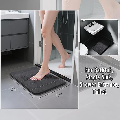 Miniatura 2 de Yimobra Alfombra de baño de espuma viscoelástica, 24 x 17 pulgadas, cómoda, suave, superabsorción de agua, lavable a máquina, antideslizante,