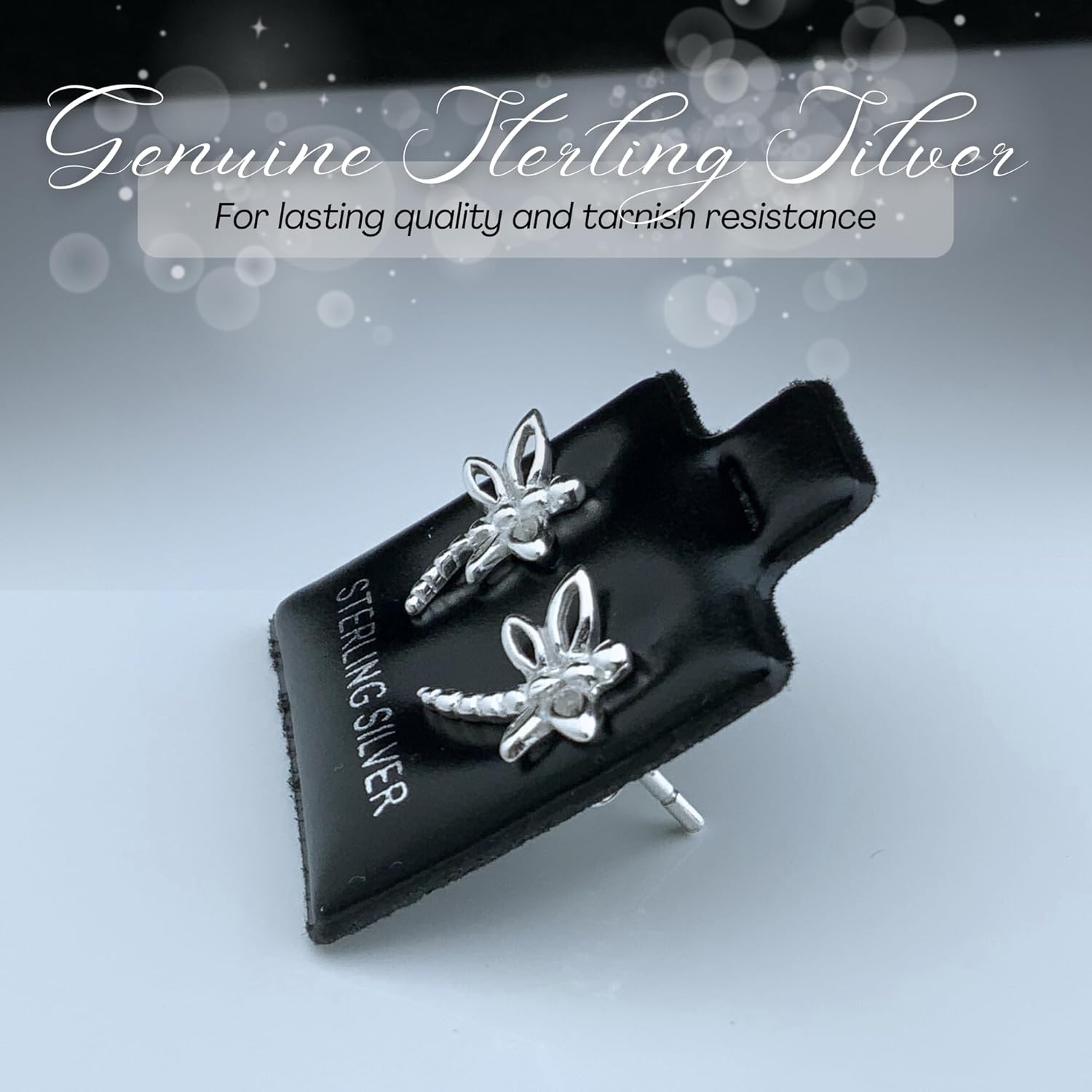 Sterling Silver Ladies Dragonfly Stud Earrings - Gifts for Women 0.31in
