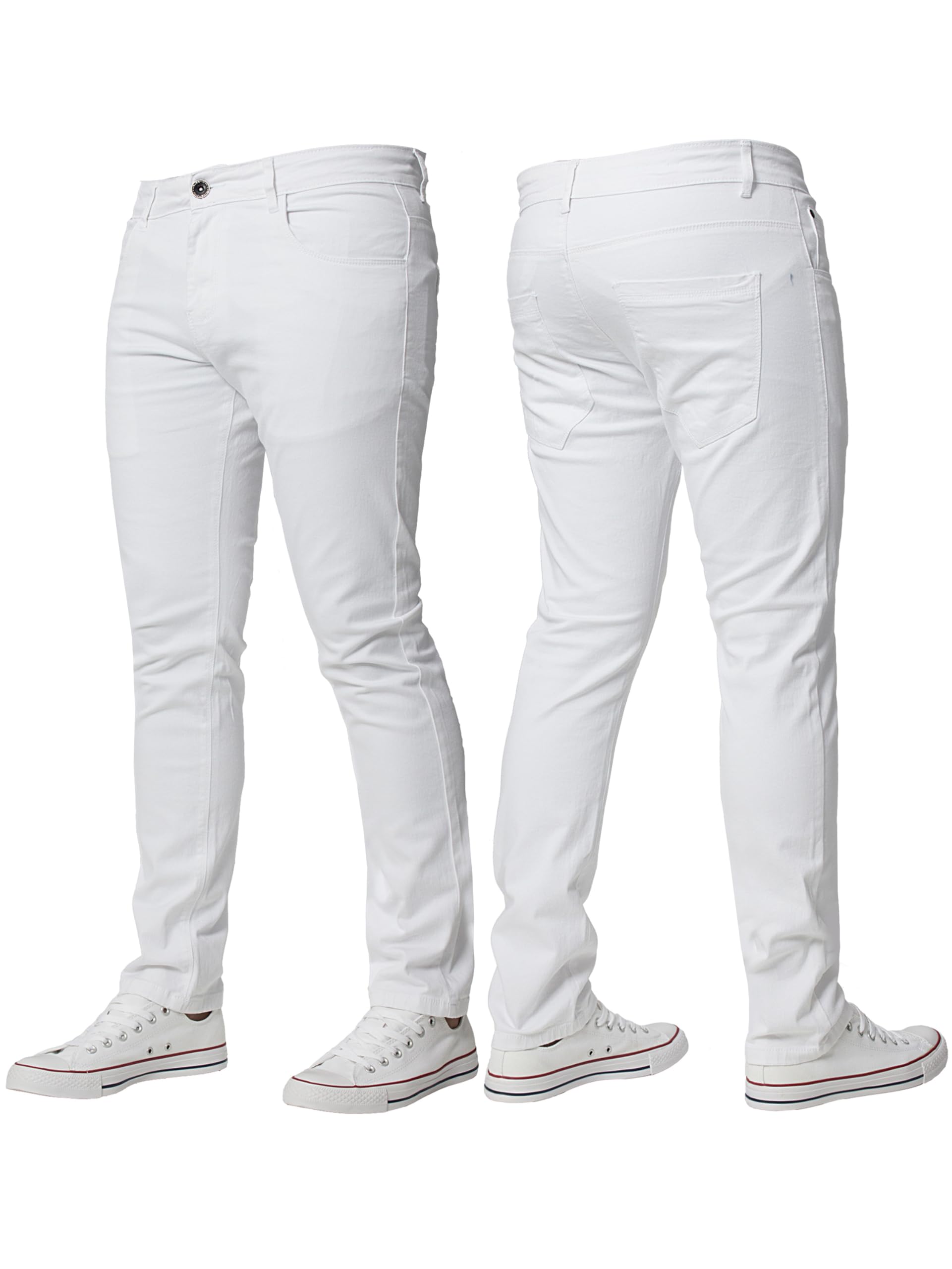 BRAND KRUZE Mens Stretch Slim Fit Chino Trousers Casual Work Jeans Pants KZ104 White 32W / 34L