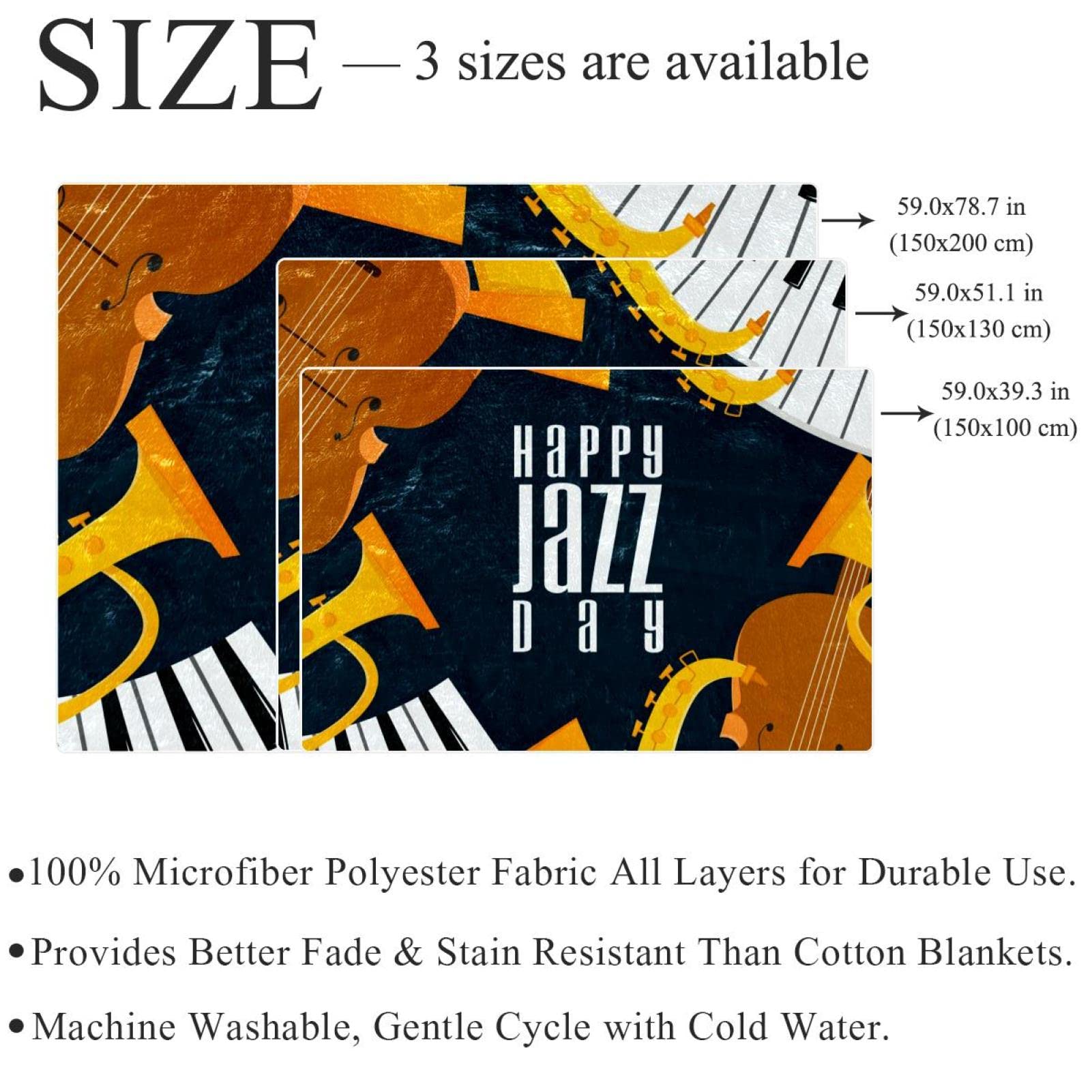 Coperta in pile Happy Jazz Day per sassofono pianoforte violino musica per divano, divano o letto