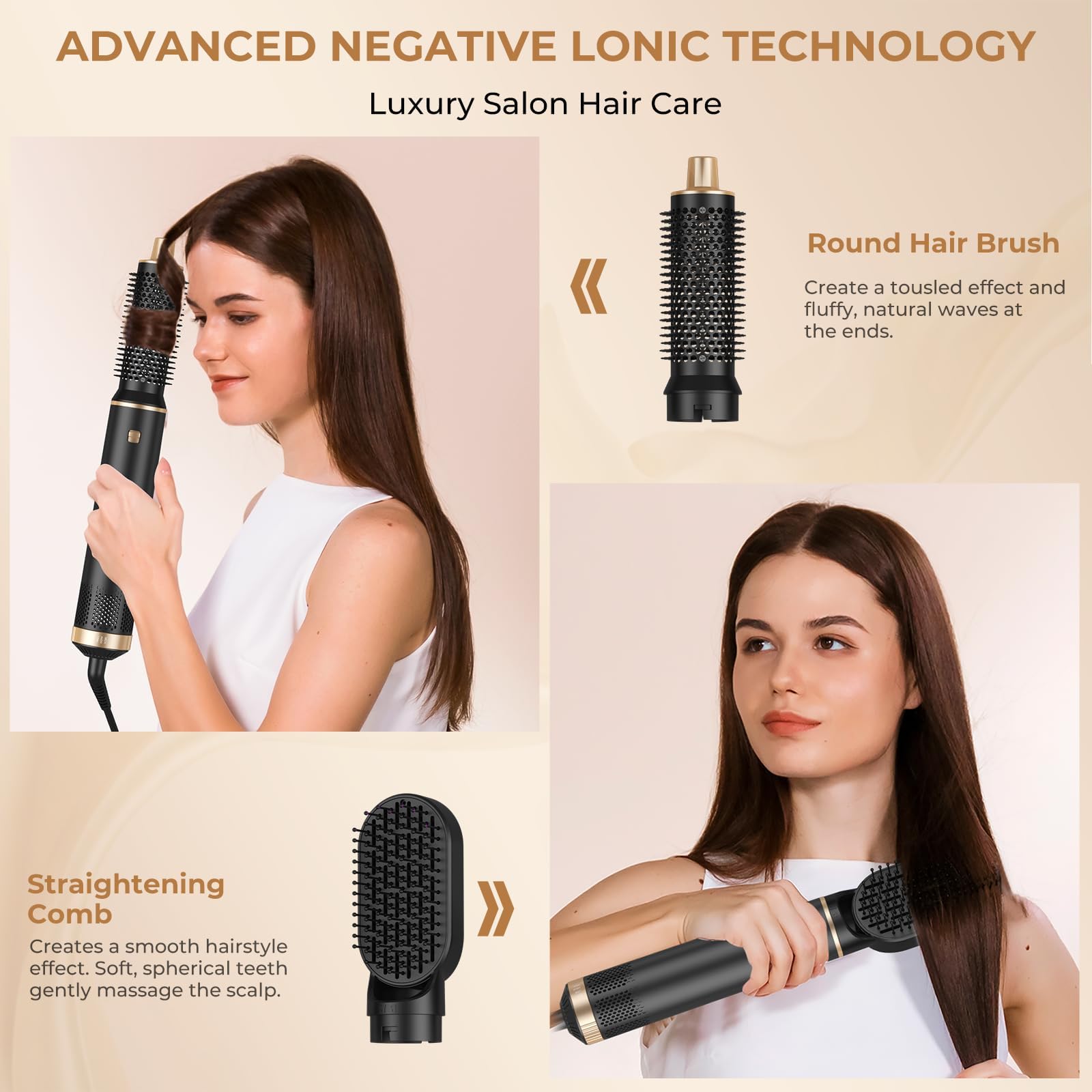 UKLISS Asciugacapelli 5 in 1 Spazzola Asciugacapelli - Hairstyler Airstyler 5 in 1 con 1000 W Asciugacapelli, Airflow Ricci per Capelli, Spazzola ad Aria Calda, Spazzola Lisciante - Nero