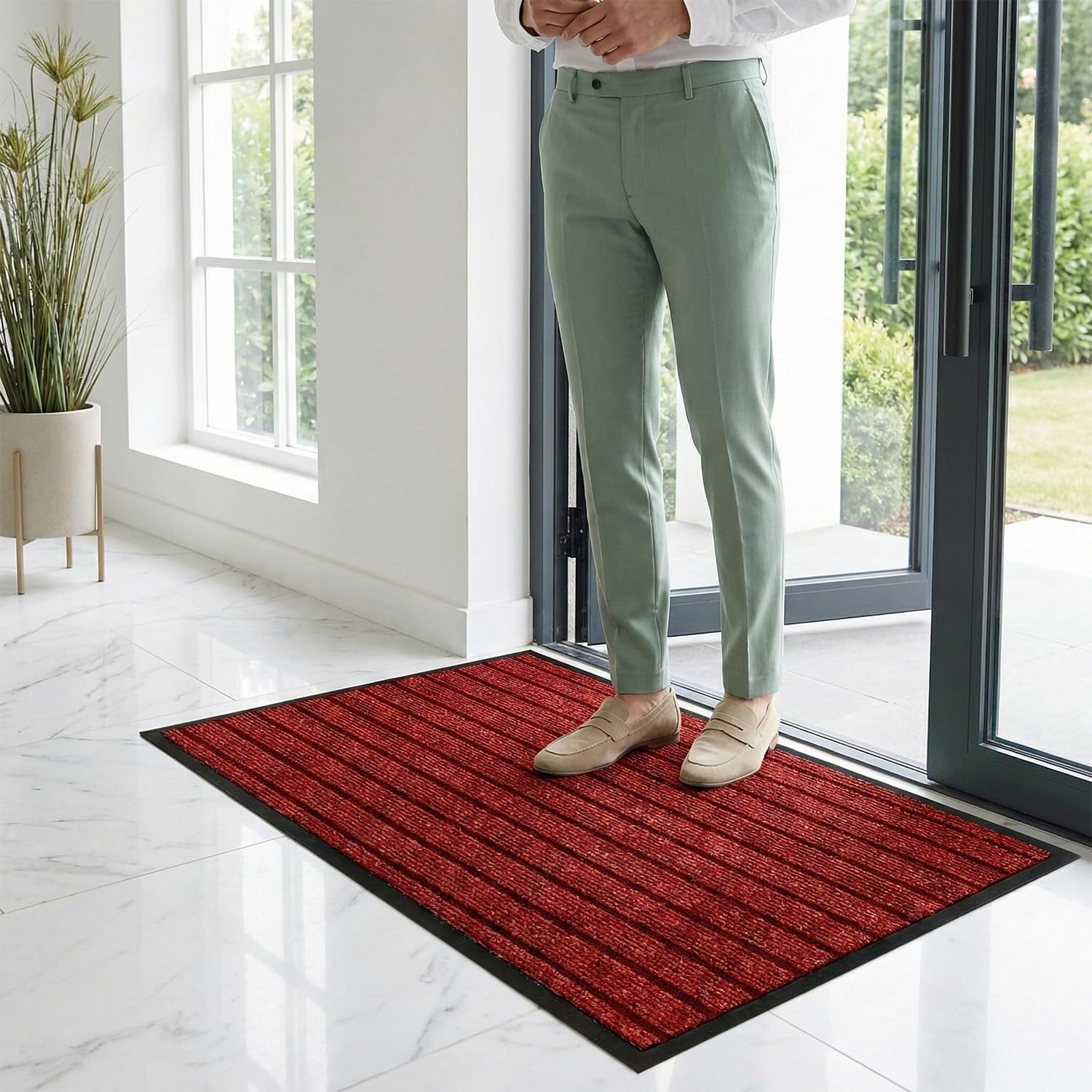 Trendy Realm Rubber Doormat – Outdoor & Indoor Heavy Duty Washable Non-Slip Doormat for Kitchen Garden, Inside & Outside Floor Mats, Waterproof and Dirt Trapper Entrance Doormats (50x90 cm, Red)