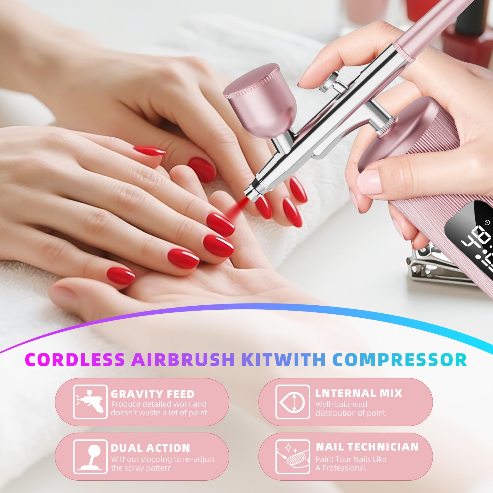 Kit de aerógrafo con compresor, 48 PSI de alta presión, juego de cepillo de aire sin obstrucción, 6000 mAh en espera extralarga, ideal para pintura, modelado, decoración de pasteles, pastelería