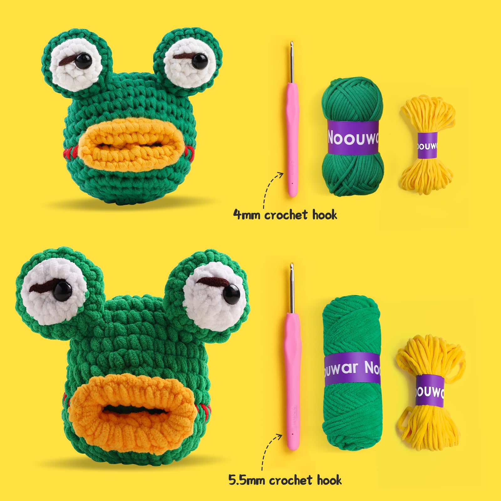 Noouwar Kit de ganchillo de 2 piezas para principiantes con tutoriales en video paso a paso, kit de ganchillo para principiantes para adultos y niños, kit de animales de ganchillo Amigurumi, kit de
