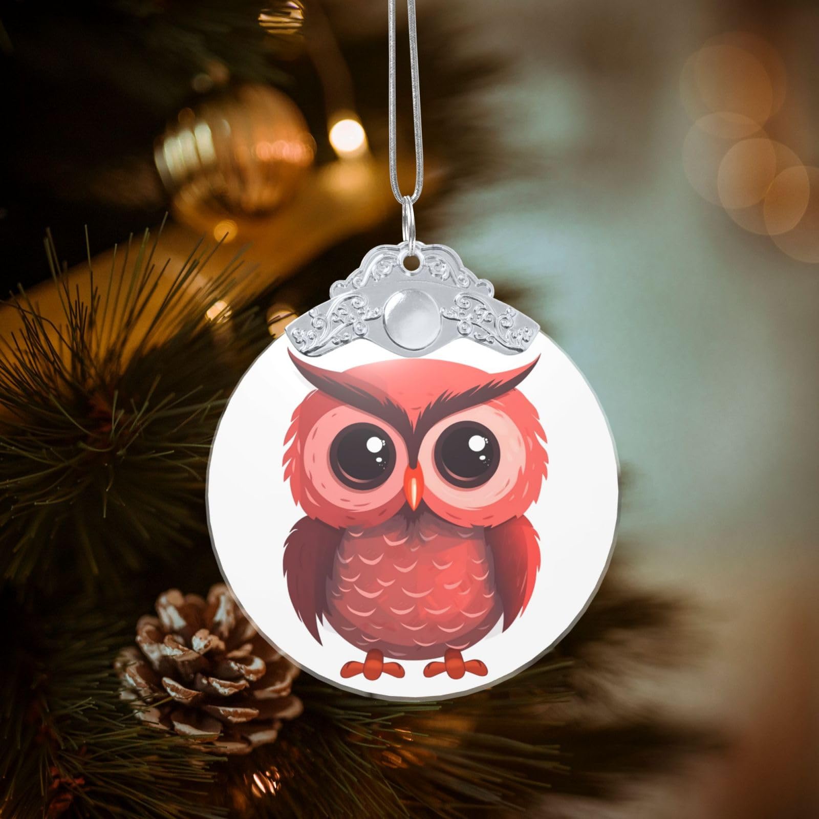 Crystal Christmas Ornaments for Christmas Tree Decoration Hanging Cute red owl Ornament with Gold Ribbon Crafts Round Pendant for Keepsake Gifts Glass Xmas Decor Party Supplies