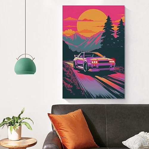 Miniatura 4 de R32 - Póster retro de Synthwave para automóvil, arte de pared, pósteres e impresiones colgantes para dormitorio, aula, dormitorio, sala de estar,